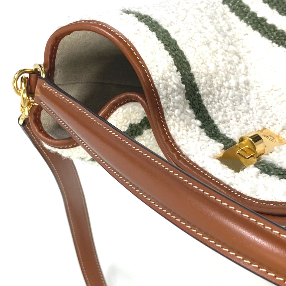 CELINE 195572ED3-15KZ border Bag 2WAY Bucket Bag Shoulder Bag Hand Bag khaki & tan — Like New
