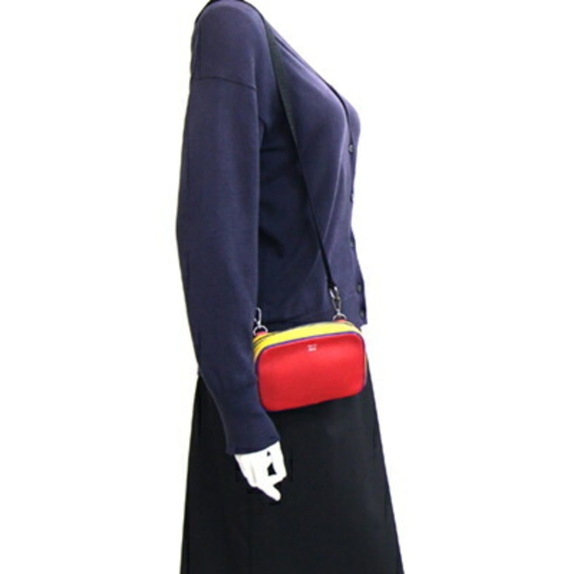 FENDI Shoulder Bag 7AS122 Red Yellow Blue Leather Pochette Women Men — Like New