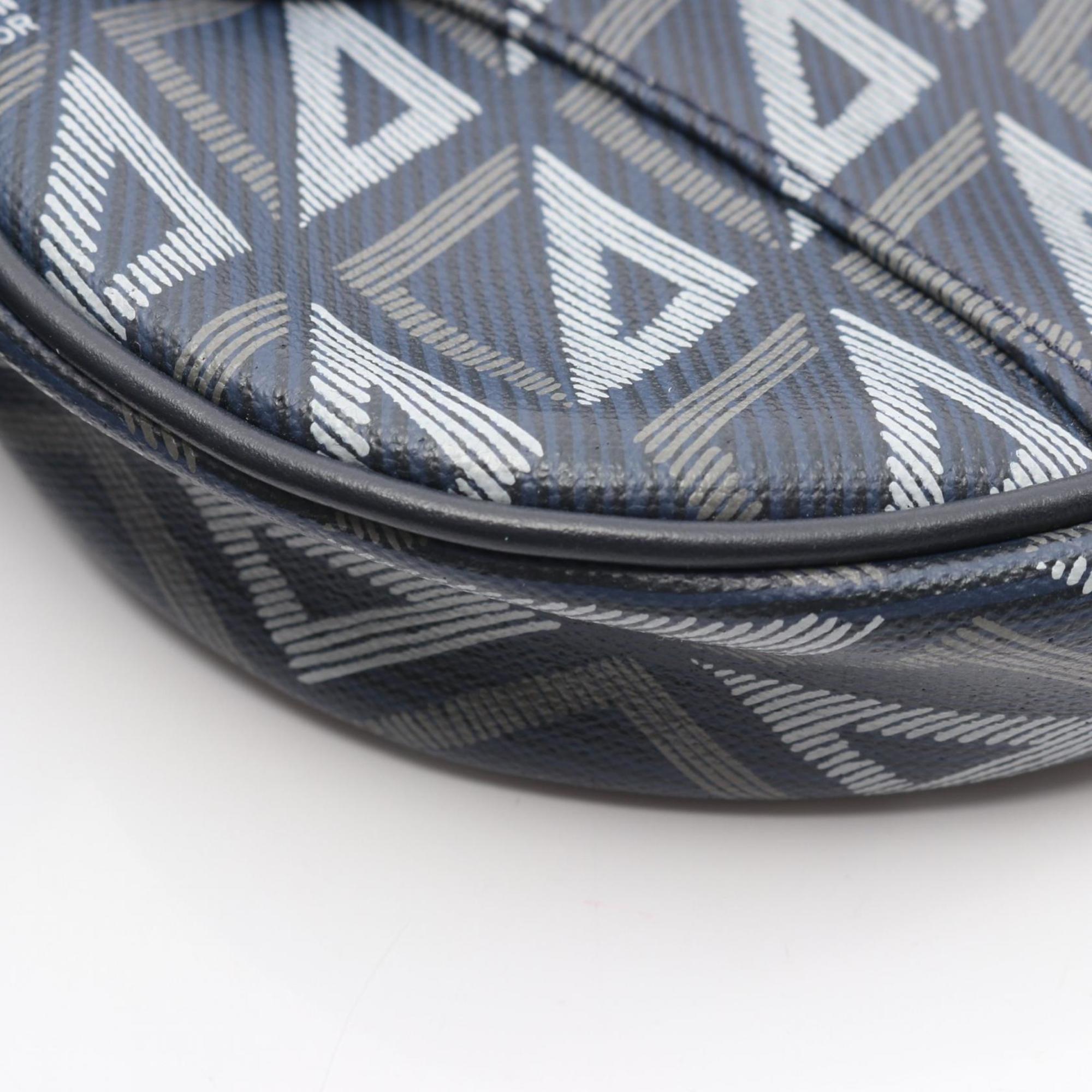 Christian Dior Dior CD Diamond Saddle Bag, Waist Body Handbag, Coated Canvas and Leather, Men's, Navy Blue, Multicolor