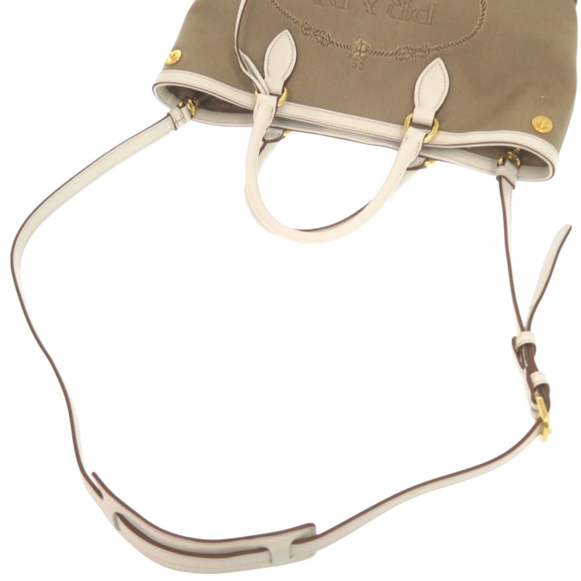 Like new Prada Logo Jacquard 1BA172 Leather Corda Talc Beige White Shoulder Bag 0780 PRADA — Like New