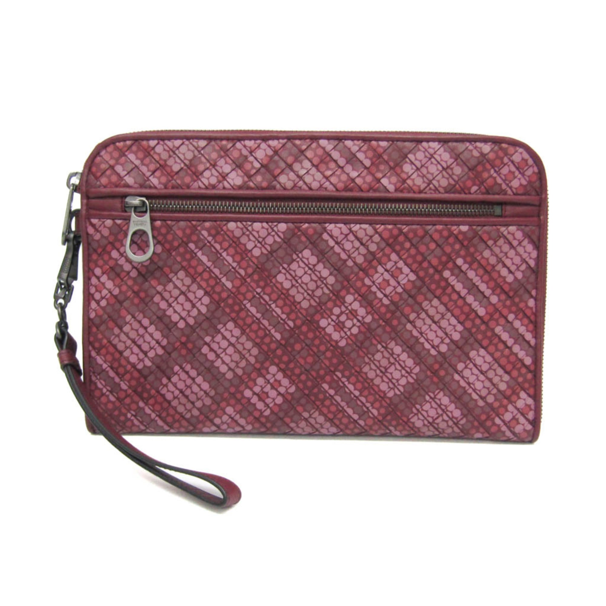 Bottega Veneta Intrecciato 493190 Men,Women Leather Clutch Bag Wine — Like New