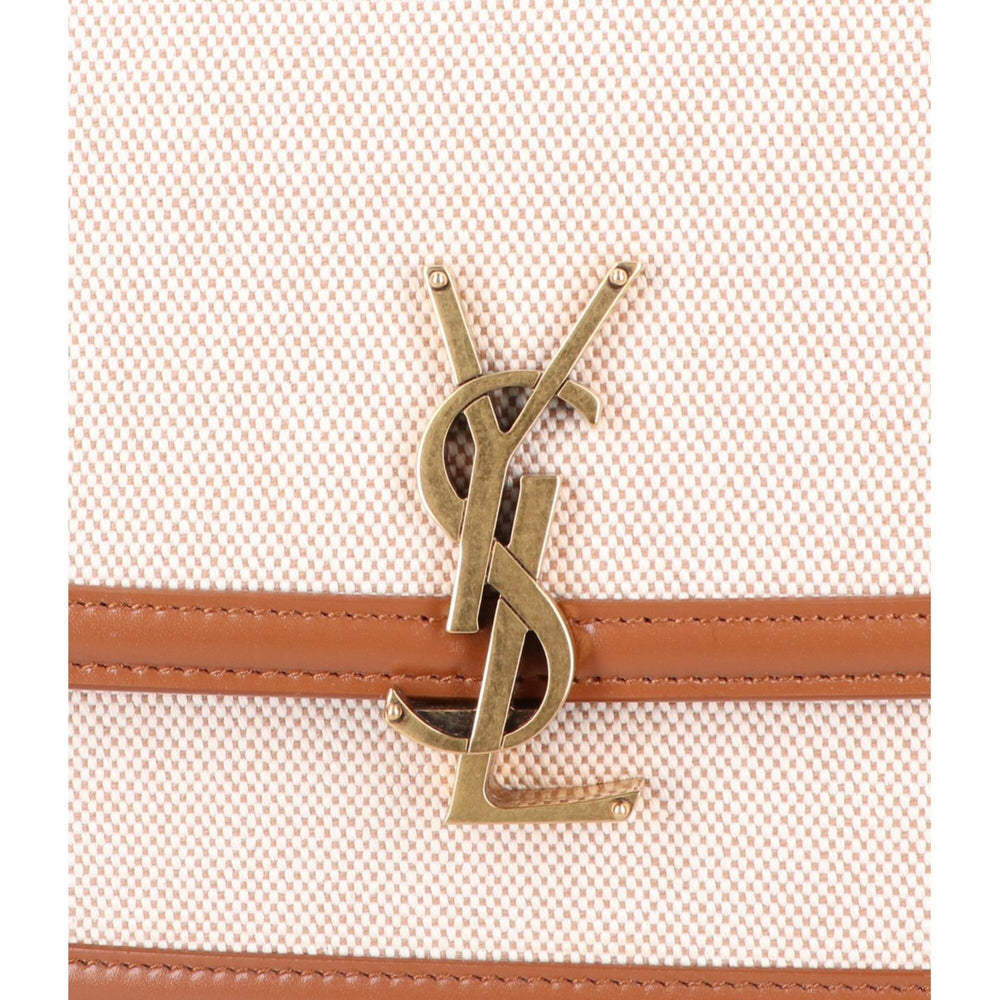 Yves Saint Laurent SAINT LAURENT PARIS 634305 Canvas x Leather Solferino Medium Flap Shoulder Bag, Natural Brown, Gold Hardware, Women's — Like New