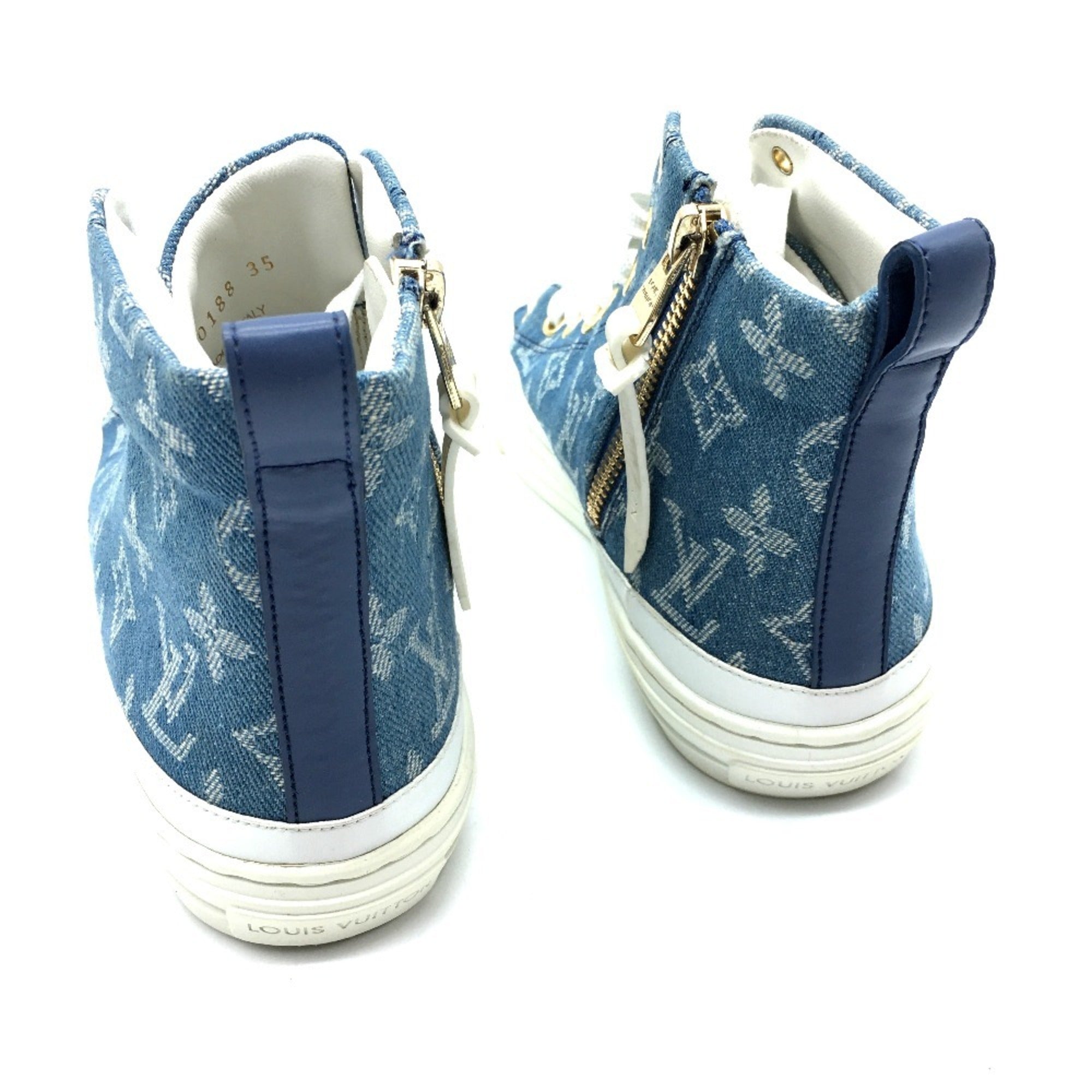 LOUIS VUITTON 1A4VT4 Monogram Denim Stellar Line Sneakers, Women's, Blue/White