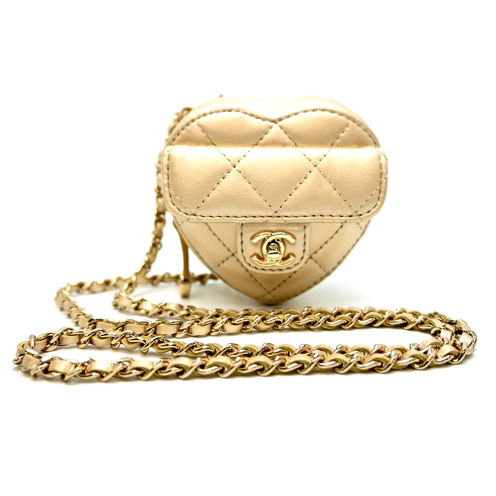 Chanel Matelasse Coco Mark Mini Heart Chain Shoulder Bag with Gold Hardware, Women's Coin Case, AP2783, Lambskin — New - Store Return