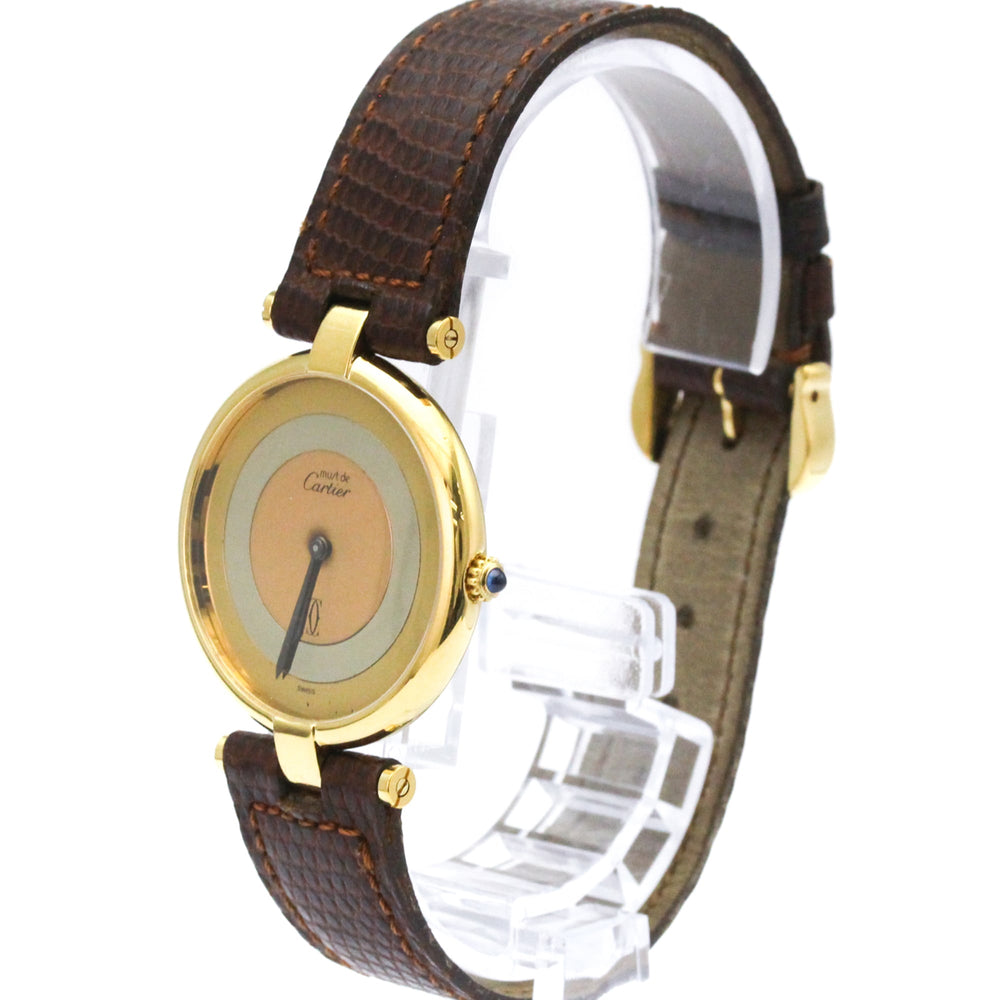 CARTIER Must Vendome Gold Plated Leather Quartz Unisex Watch — Good