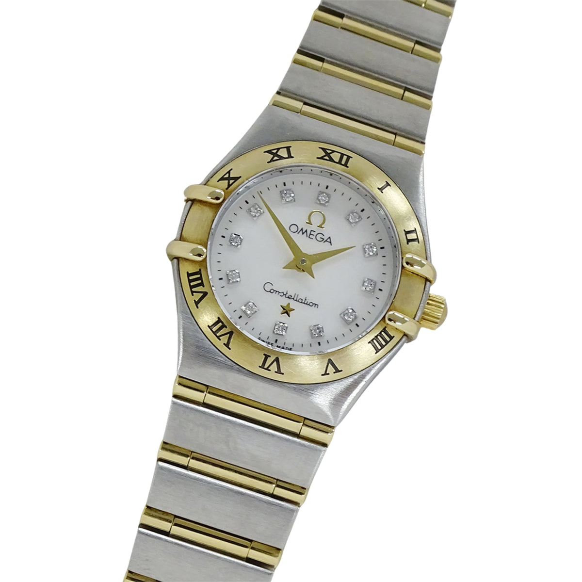 Omega Constellation Mini 1262.75 Women's Watch, Brand Name, 12P Diamond, Shell, Quartz Movement, Stainless Steel (SS) and Gold (YG) Combination, Full Bar — Good
