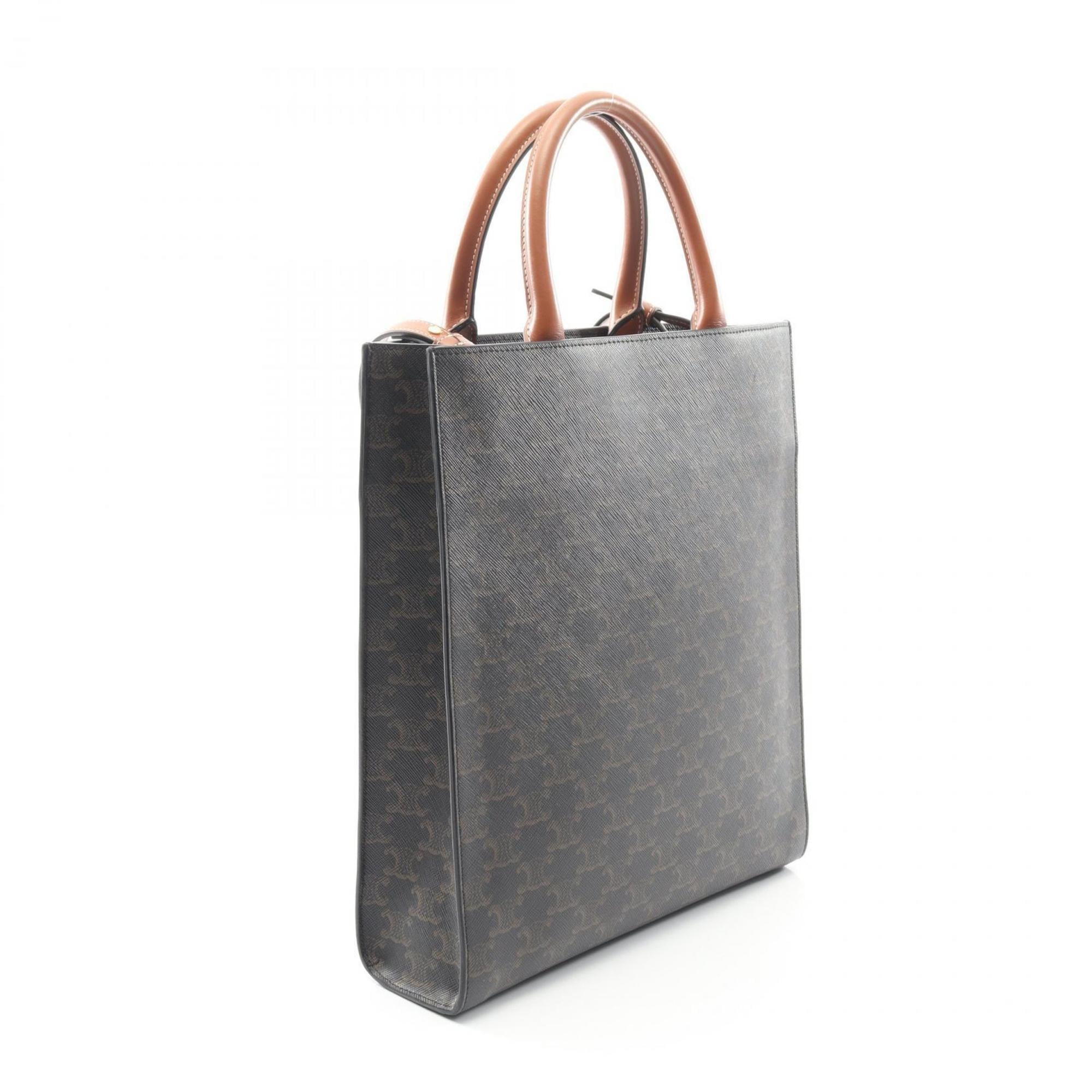 Celine Small Vertical Cabas Triomphe Tote Bag in PVC-Coated Canvas and Leather, Black/Brown