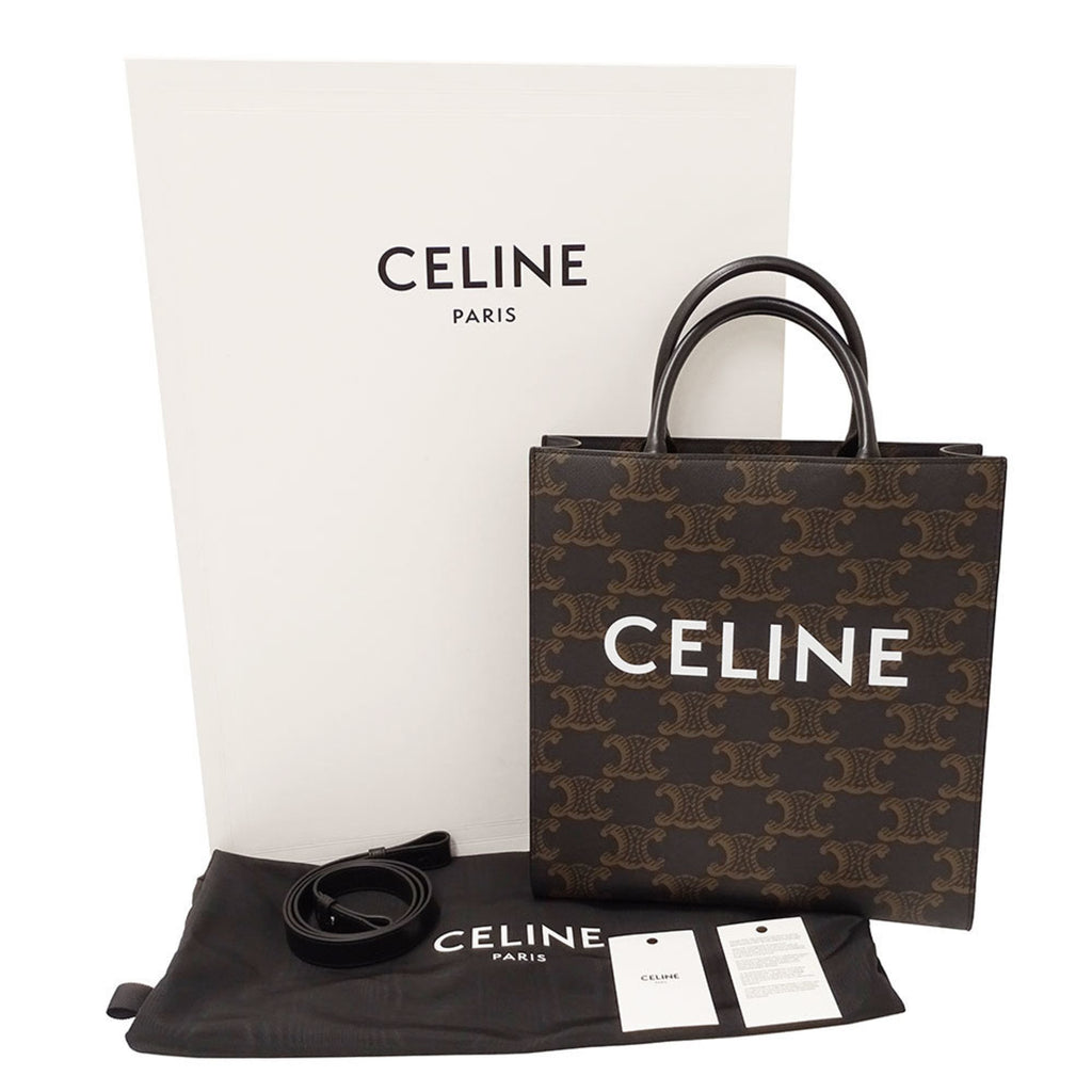 Celine Women's Tote/Shoulder Bag, Triomphe Canvas, Vertical Cabas, Medium, Black/Brown, Handbag/Shoulder Bag