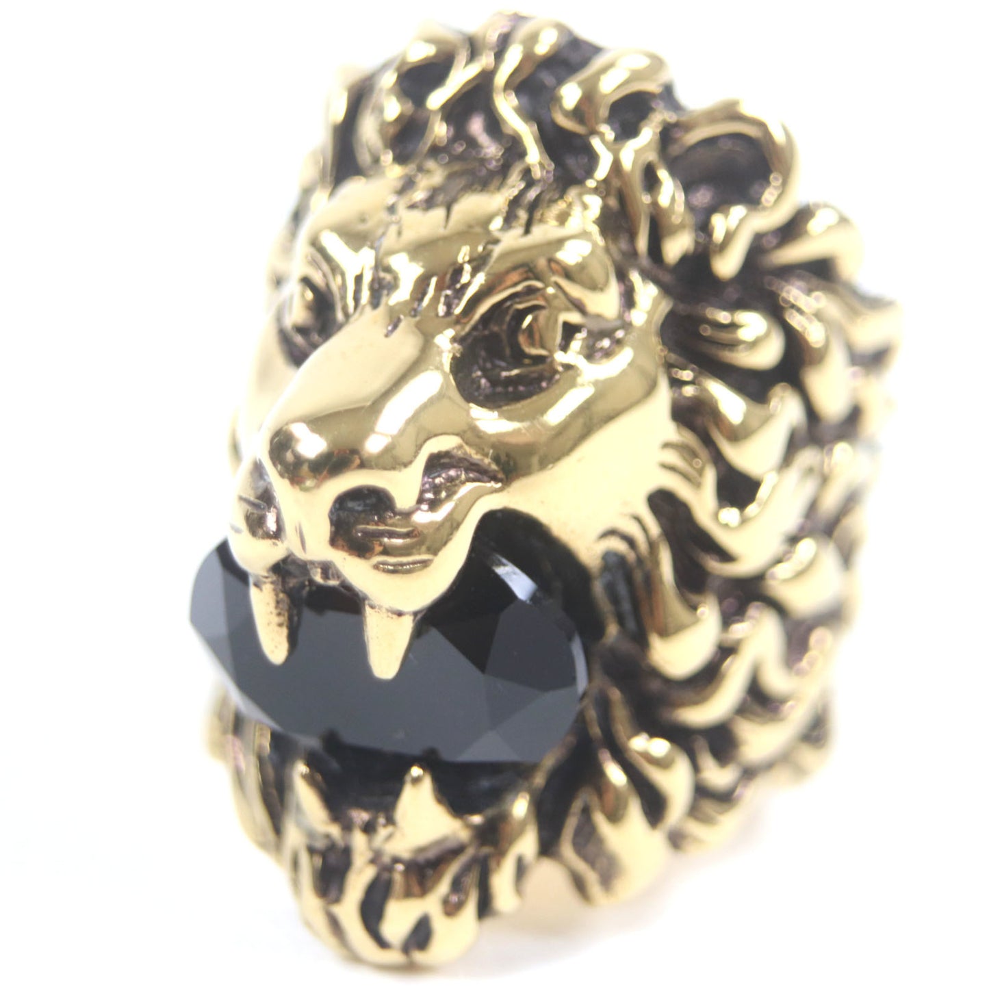 GUCCI Lion Head Ring with Color Stones, Gold and Black, Size 16, Comes Box Dust Bag, Made in Italy, Men's