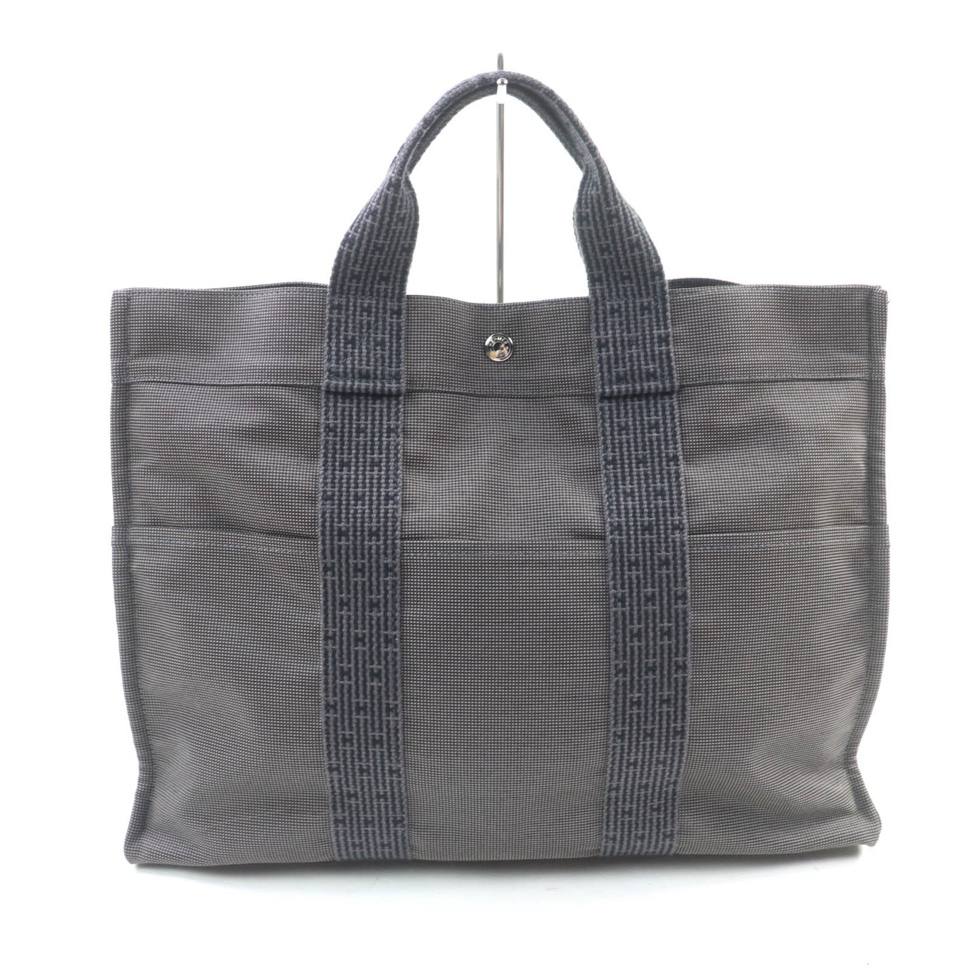 HERMES Air Line MM Silver Hardware Serie Button Canvas Tote Bag Gray Made in France Women's — Like New