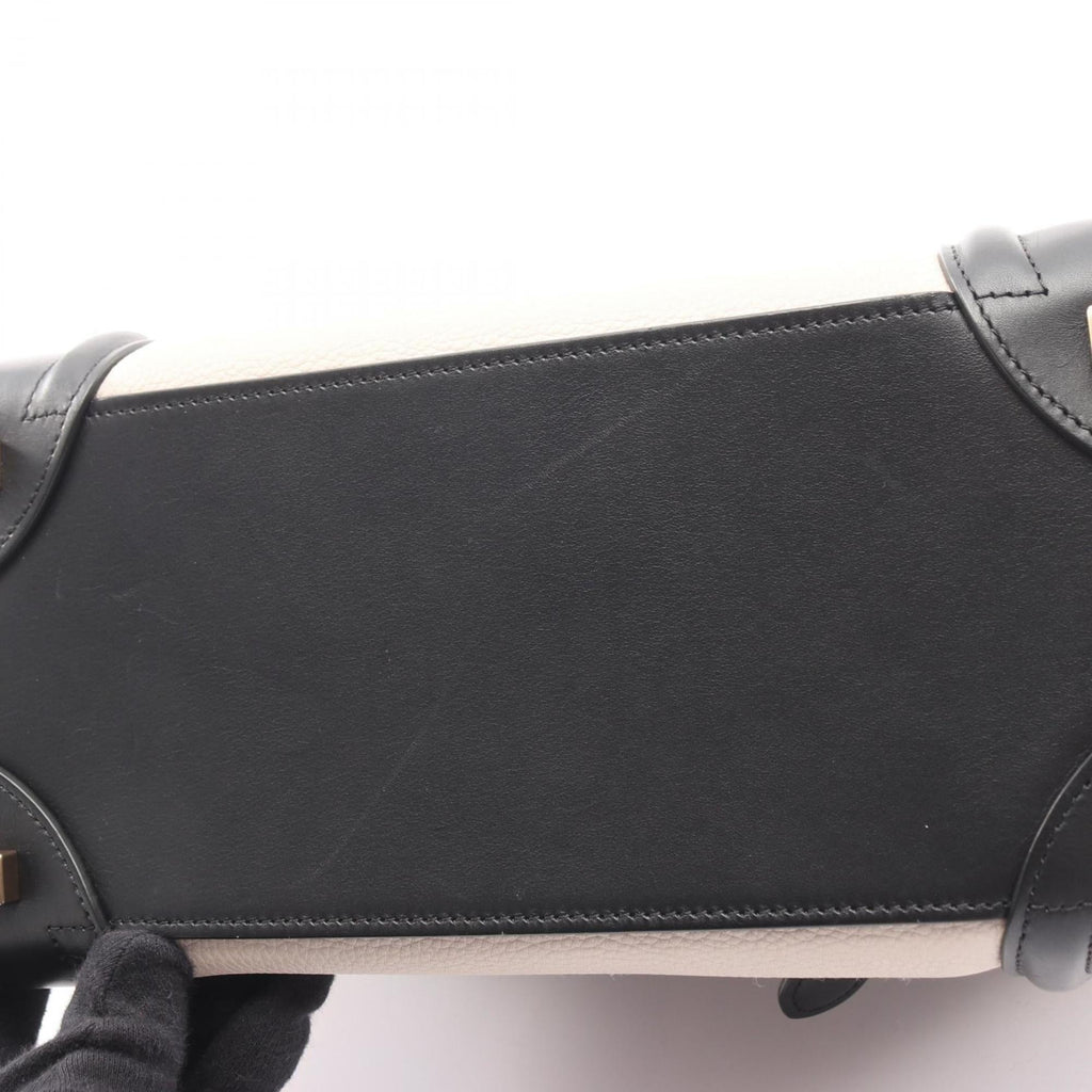 Celine Luggage Micro Shopper Handbag, Leather, Women's, Black, Ivory, Yellow