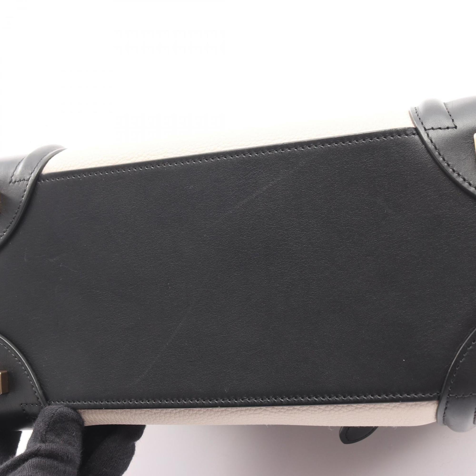 Celine Luggage Micro Shopper Handbag, Leather, Women's, Black, Ivory, Yellow