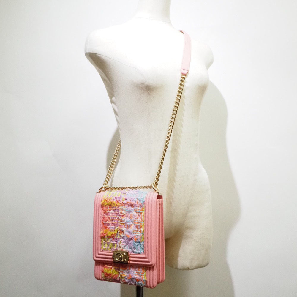 Chanel Chain Shoulder Boy Coco Mark AS0130 Tweed x Lambskin Pink Ladies Bag — Like New