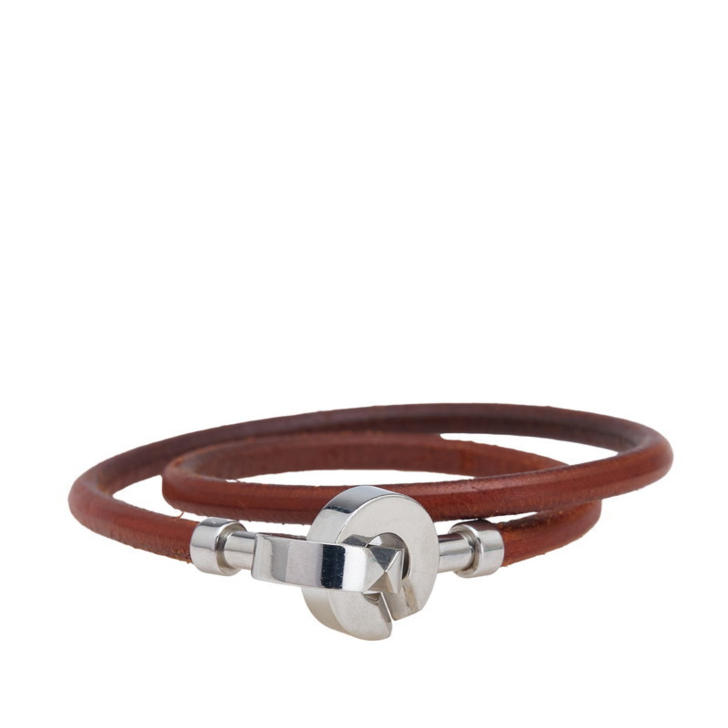 Hermes Lancelot Bracelet Choker in Brown and Silver Leather Metal for Women