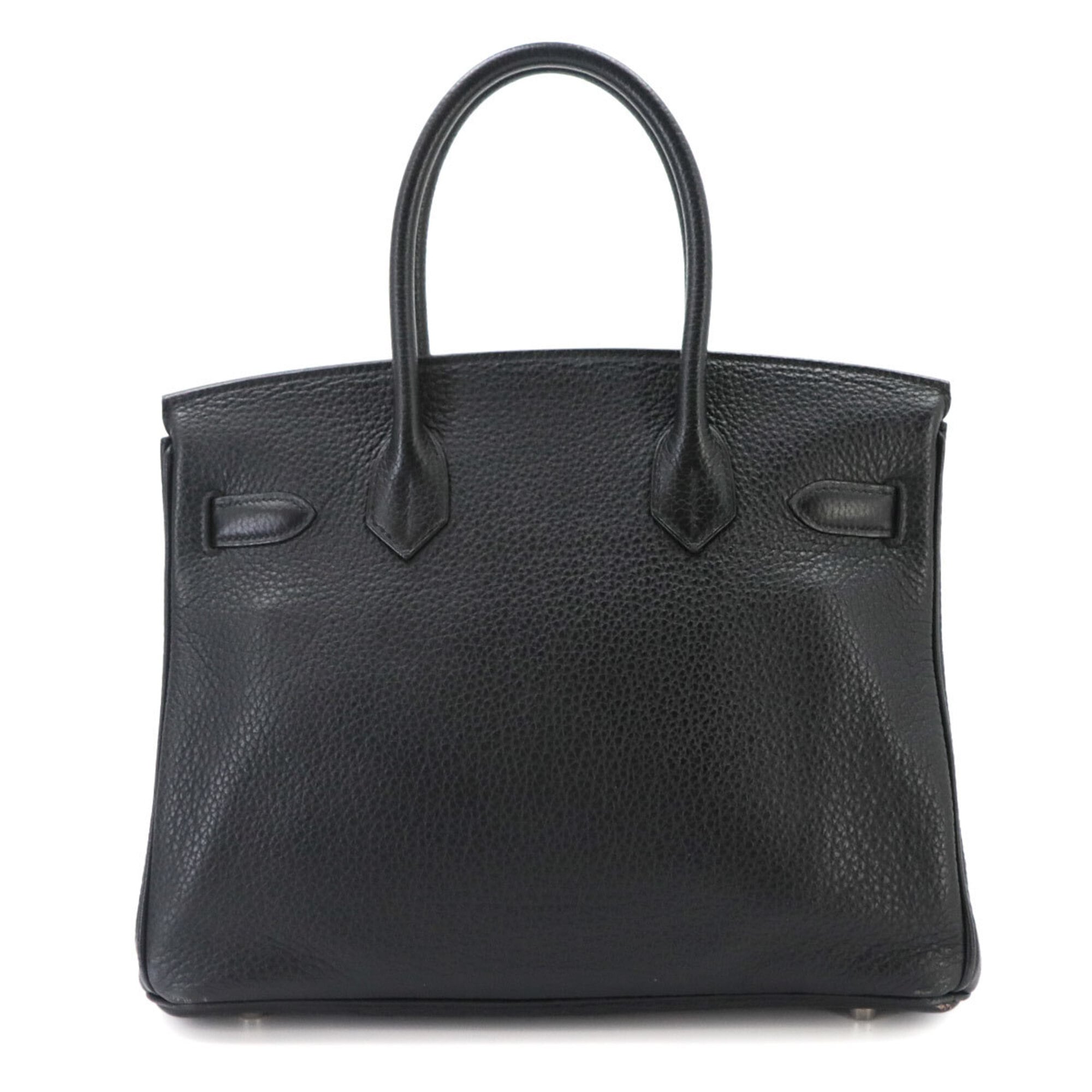 Hermes Birkin 30, Taurillon Clemence leather, black, handbag, □R stamp, silver hardware — Like New