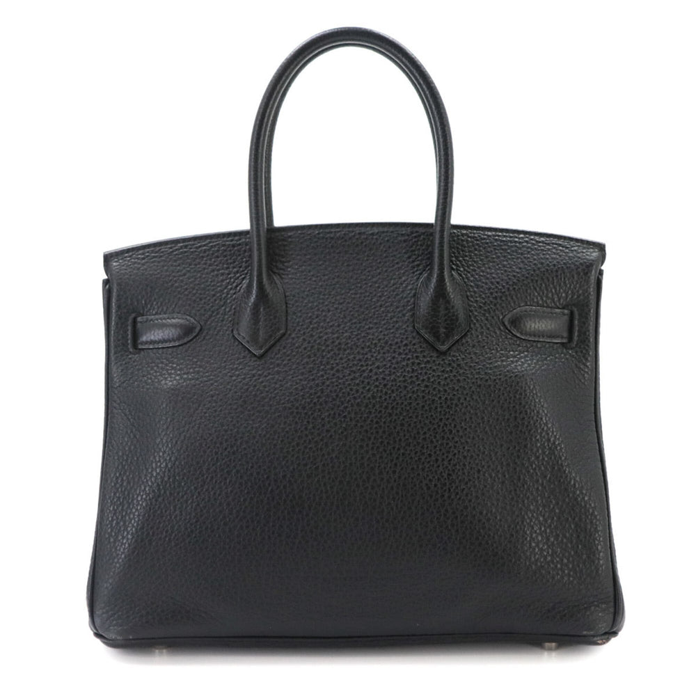 Hermes Birkin 30, Taurillon Clemence leather, black, handbag, □R stamp, silver hardware — Like New