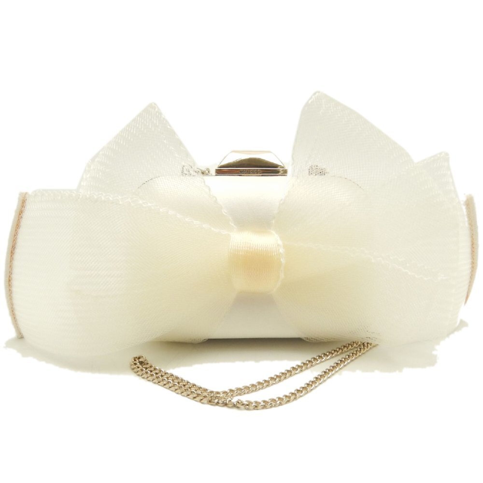 JIMMY CHOO Microcloud Clutch Bag, Chain Clutch, Satin, Off-White, Women's, 253759 — Like New