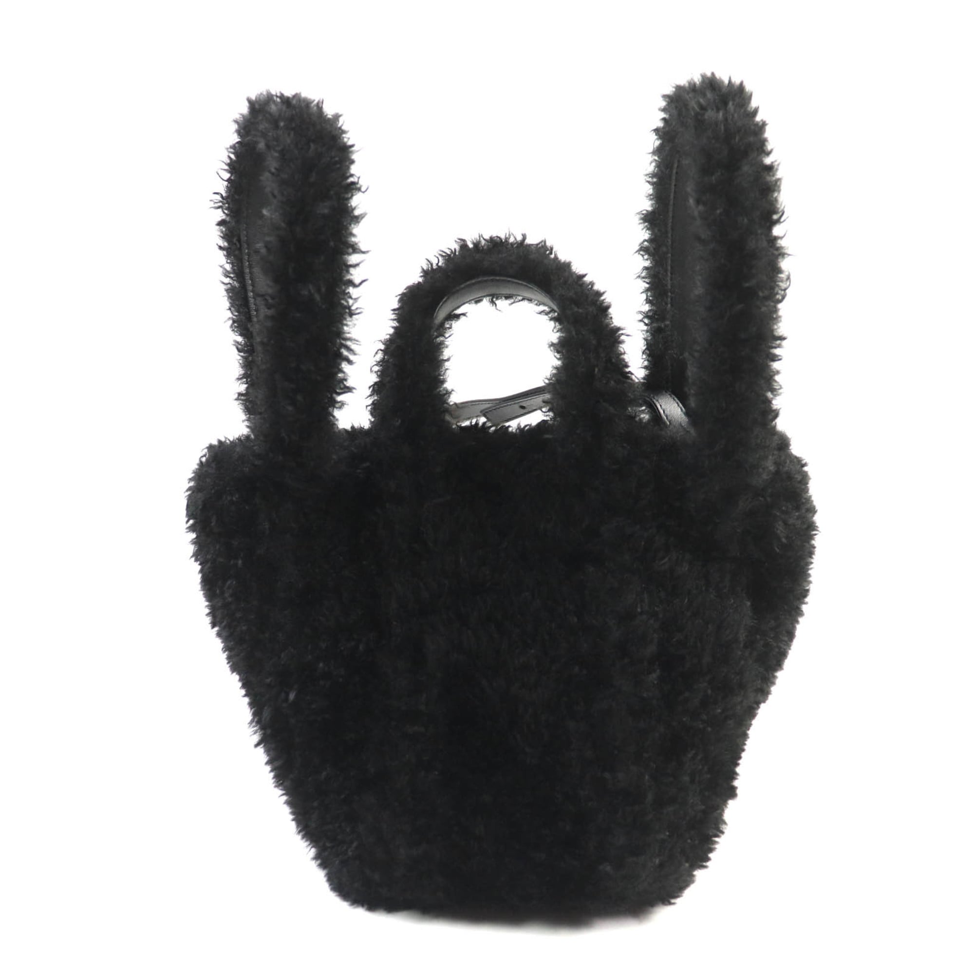BALENCIAGA Everyday 2.0 XS (672793) Logo Embroidered F-Fur Shoulder Tote Bag, Black, Includes Dust Made in Italy — Like New
