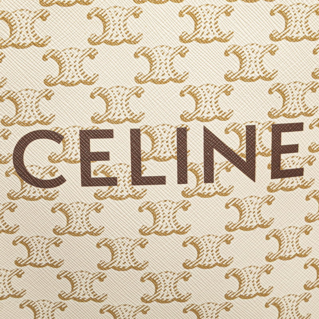 Celine Triomphe Mini Vertical Cabas Handbag/Shoulder Bag, 2-Way, White/Brown Leather, Women's, CELINE