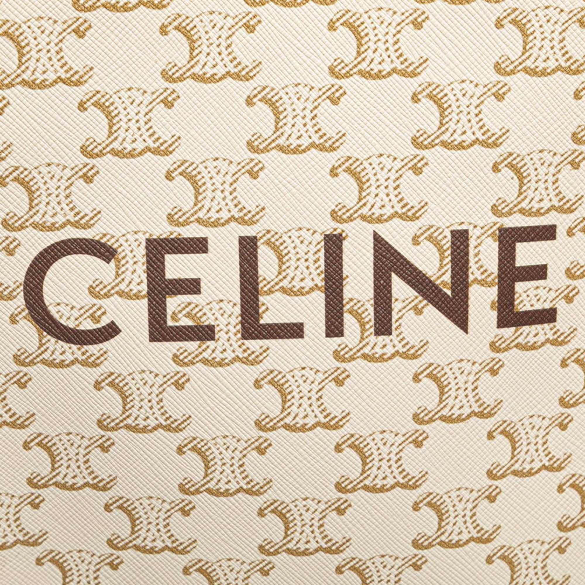 Celine Triomphe Mini Vertical Cabas Handbag/Shoulder Bag, 2-Way, White/Brown Leather, Women's, CELINE