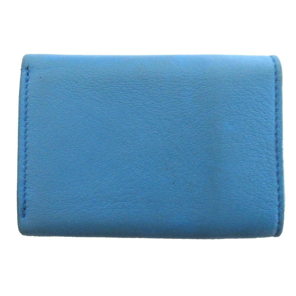 BALENCIAGA Paper Mini Leather Compact Wallet Tri-fold Coin Purse Billfold Card Slot Blue Women's