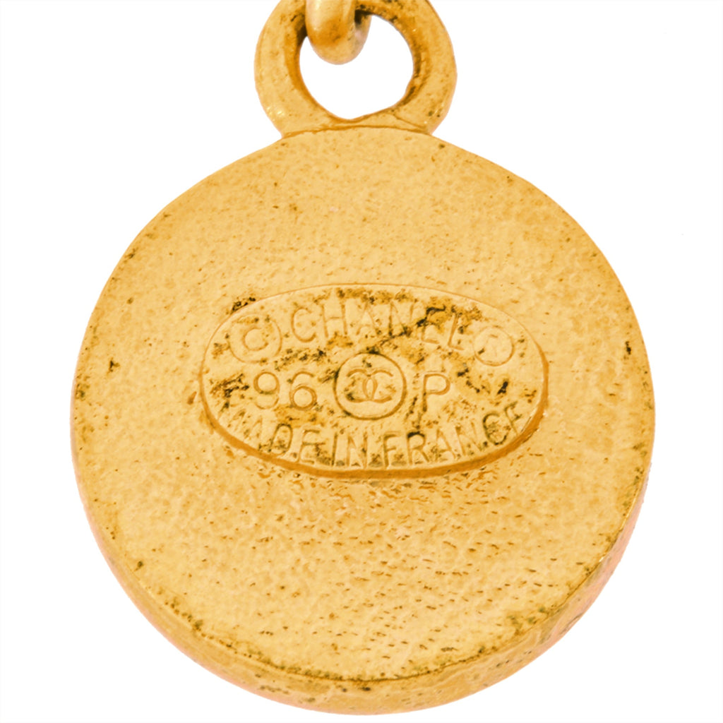 CHANEL Choker Necklace, Metal, Leather, 96 P Engraved, Gold, Coco Mark, Coin, Medal, Clover, Camellia, Women's