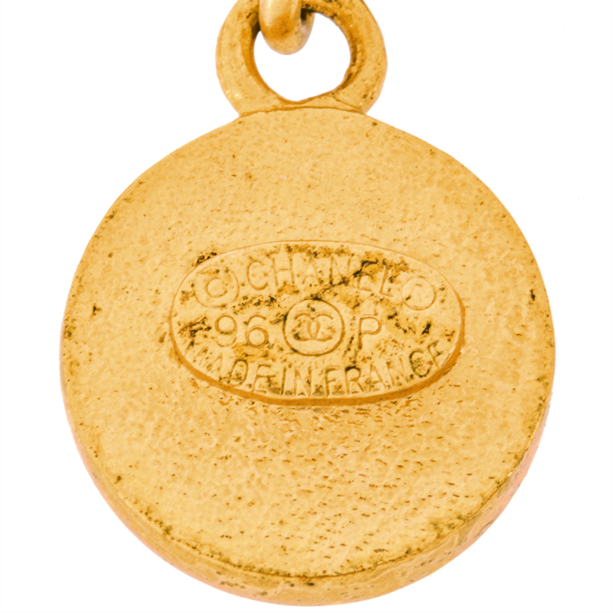 CHANEL Choker Necklace, Metal, Leather, 96 P Engraved, Gold, Coco Mark, Coin, Medal, Clover, Camellia, Women's