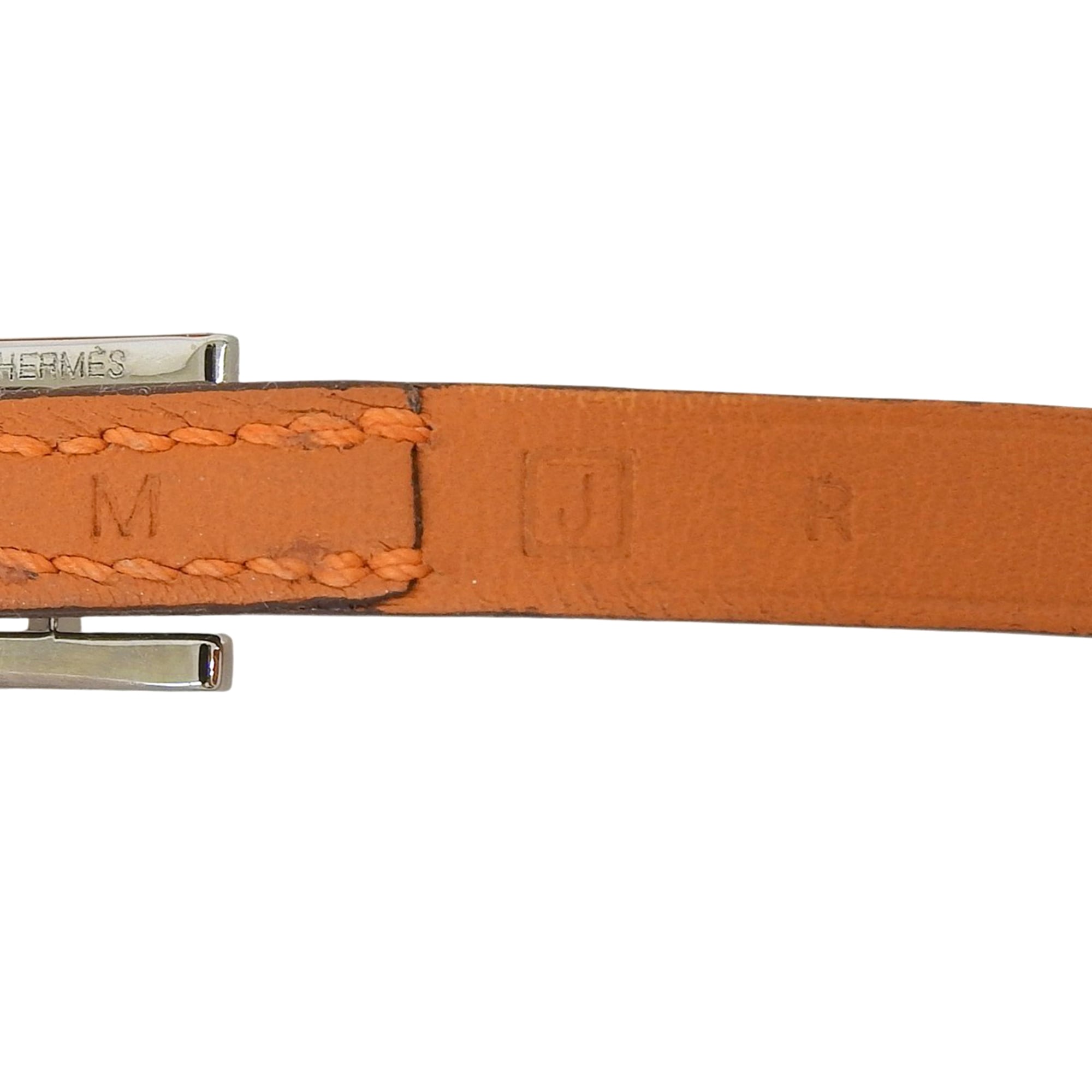 HERMES Api 3 Silver Hardware Triple Strand Leather Bracelet, Orange, Size M, □J Stamp, Women's, with Box — Like New