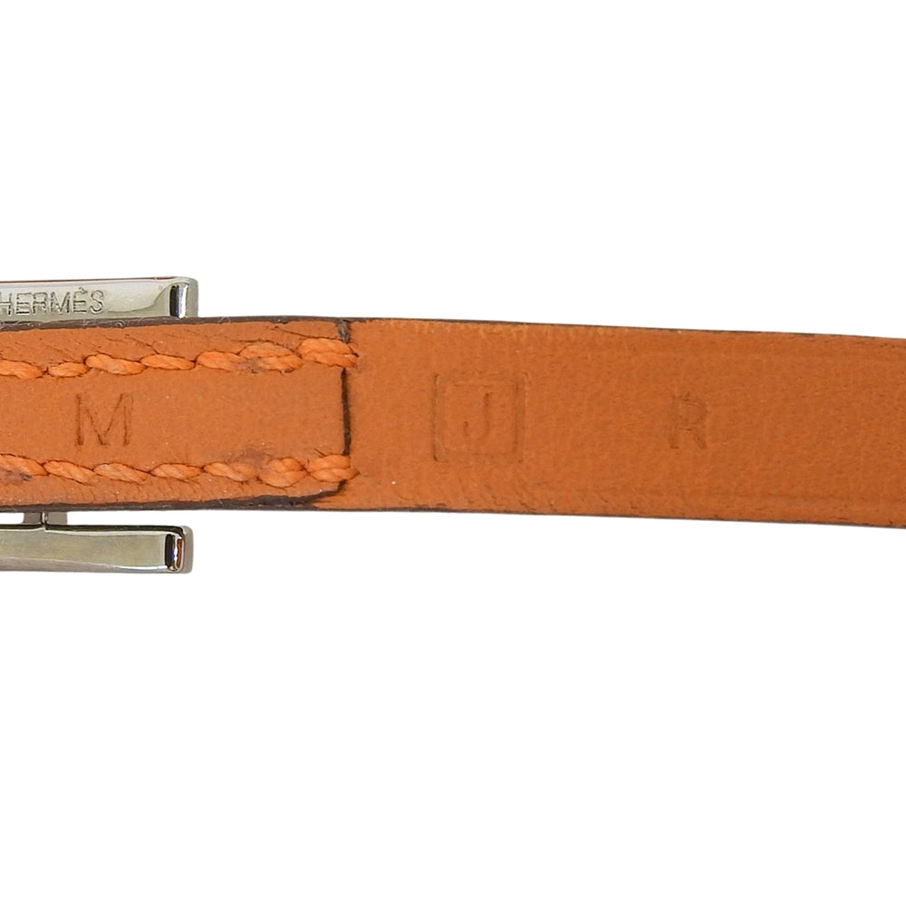 HERMES Api 3 Silver Hardware Triple Strand Leather Bracelet, Orange, Size M, □J Stamp, Women's, with Box — Like New