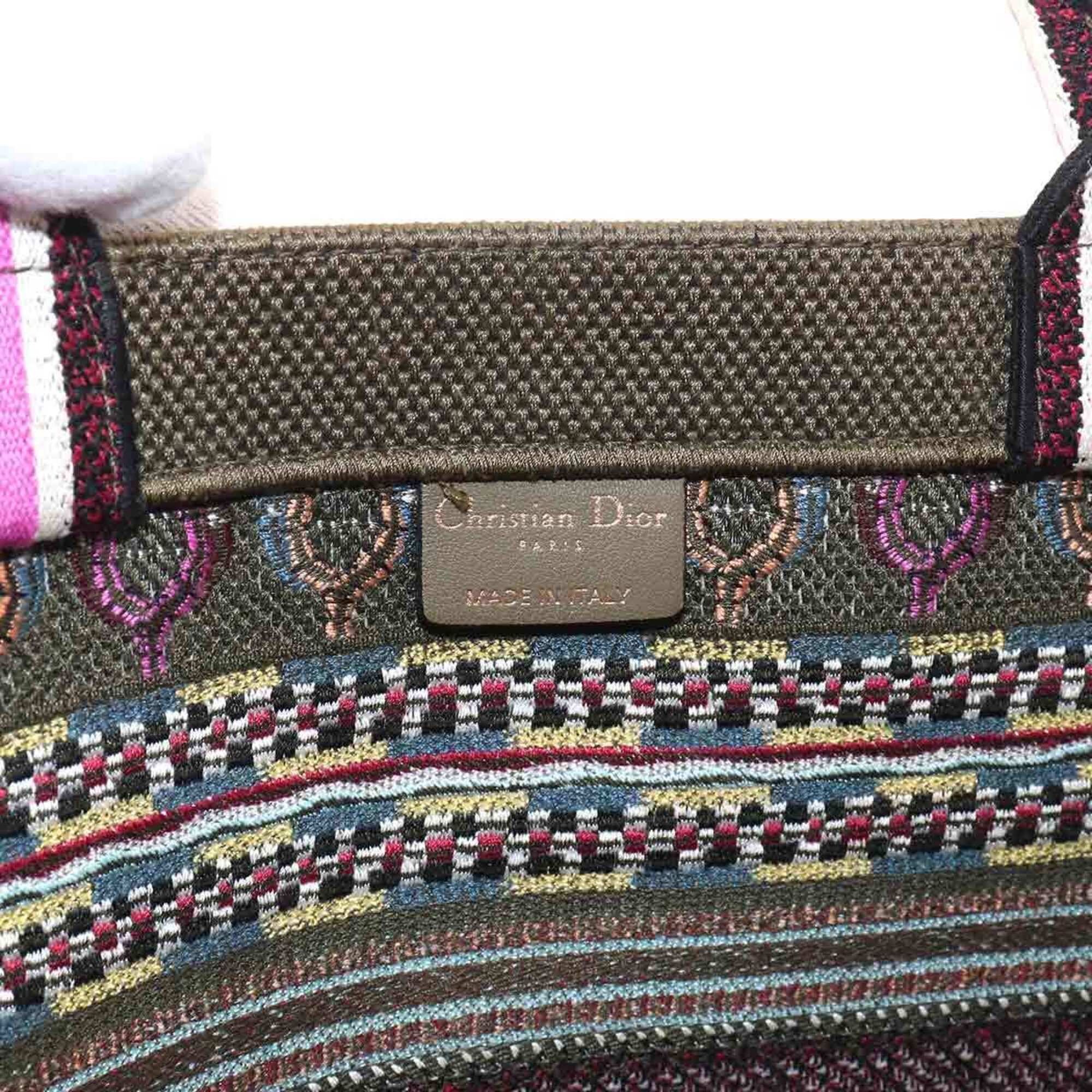 Christian Dior Book Tote Large Handbag, Canvas, Khaki, Multicolor Botanical Print — Like New
