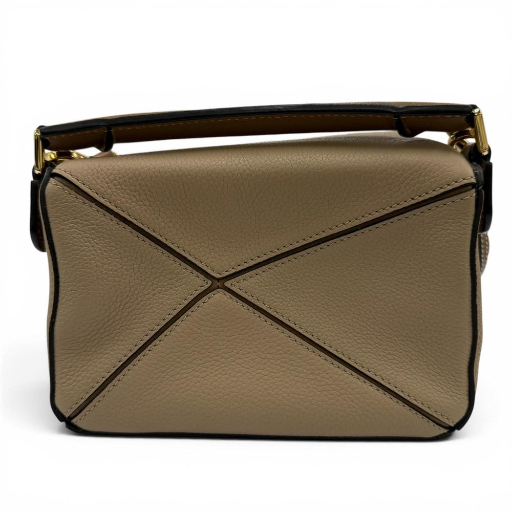 LOEWE A510U95X27 Puzzle Mini 2-Way Calf Leather Handbag/Shoulder Bag, Beige, Made in Spain, Women's, with Dust Bag — Like New