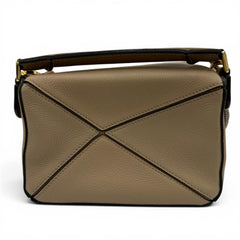 LOEWE A510U95X27 Puzzle Mini 2-Way Calf Leather Handbag/Shoulder Bag, Beige, Made in Spain, Women's, with Dust Bag — Like New
