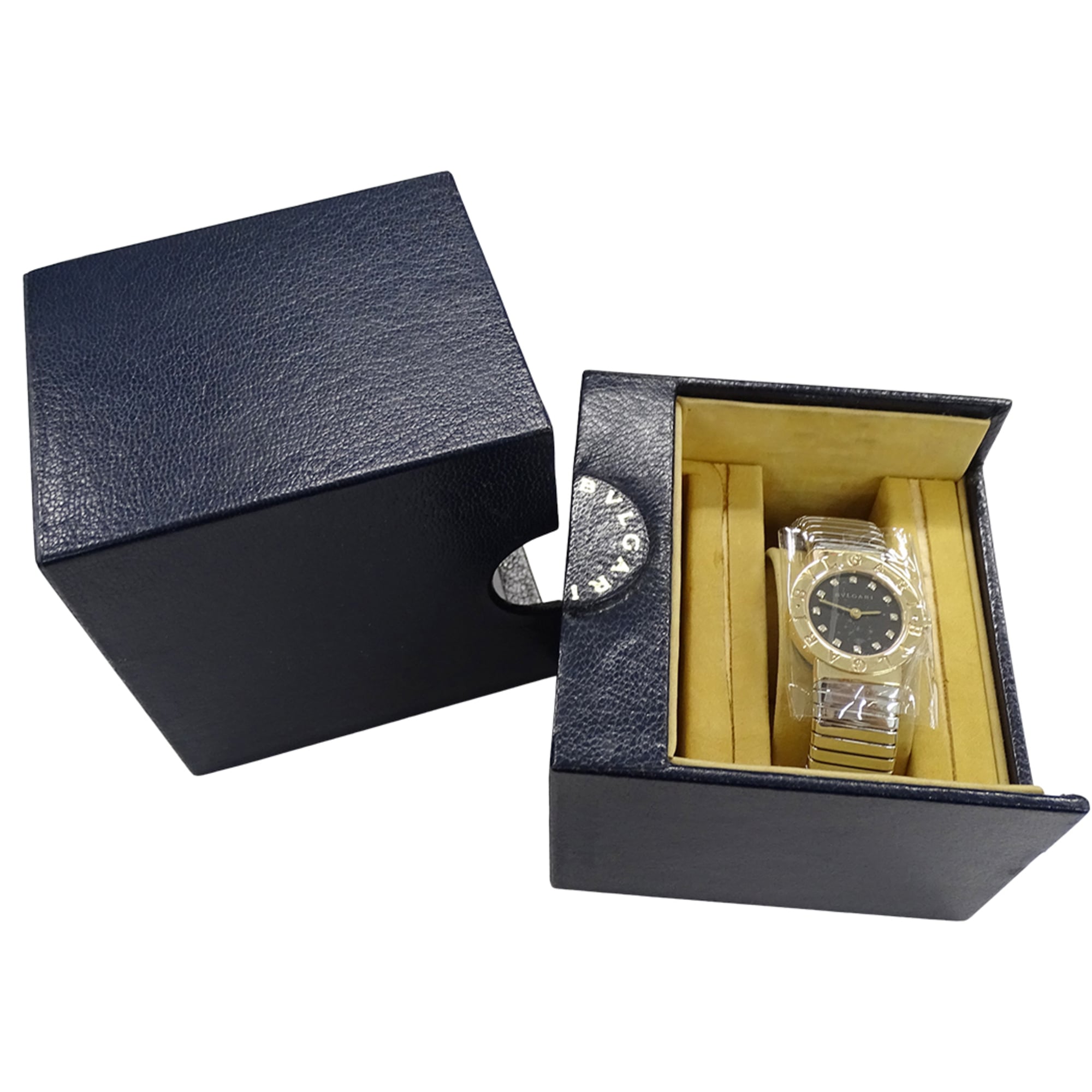 Bulgari BVLGARI Women's Watch, Brand: Tubogas, 12-Diamond Quartz Movement, 750YG (Yellow Gold) and 18K Stainless Steel (SS), Size L, Bangle, Round. (BB232T) — Good