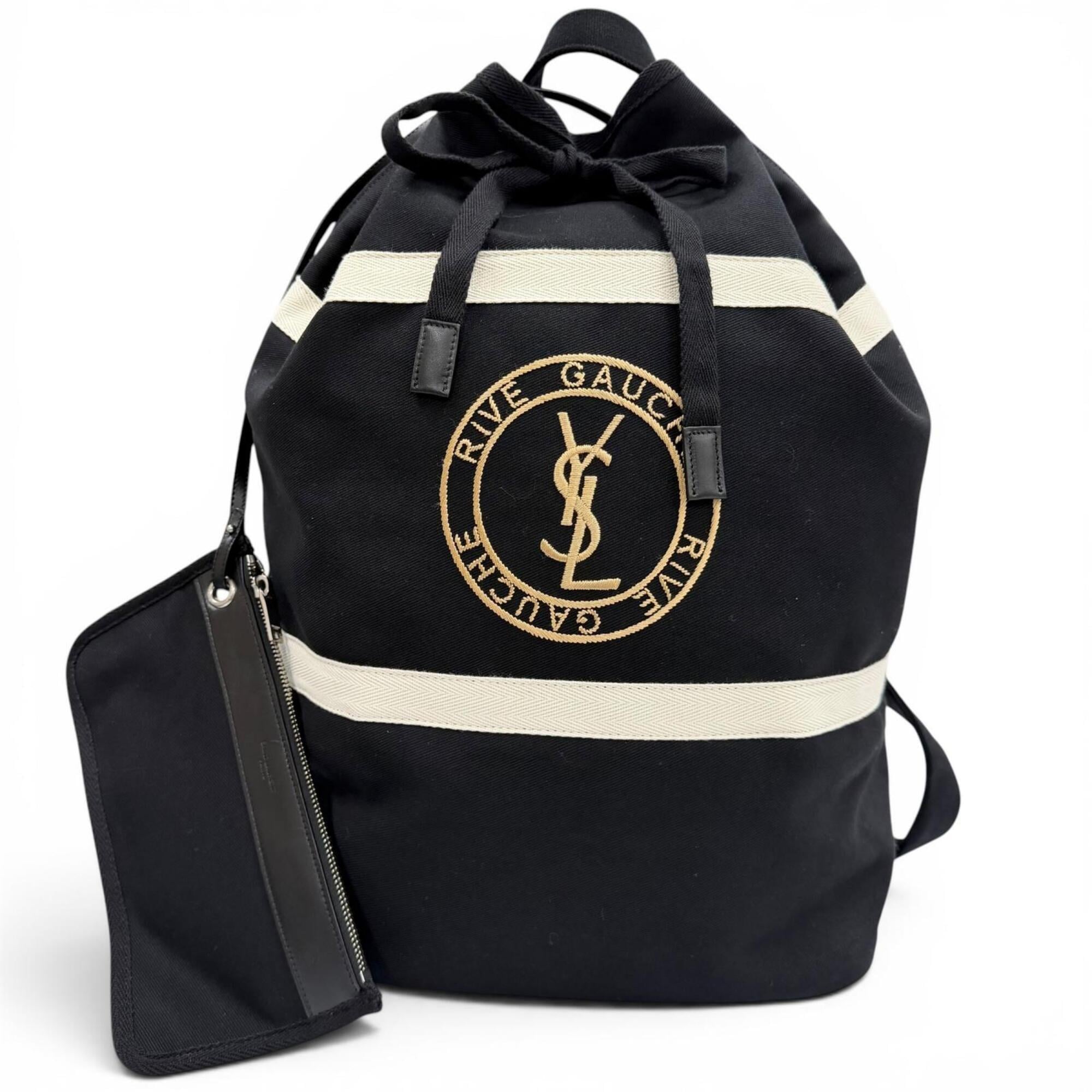 Yves Saint Laurent SAINT LAURENT PARIS 734682 Canvas Leather Rive Gauche Sling Bag with Pouch, One-Shoulder Bag, Black, Made in Italy, Men's, Dust — Like New