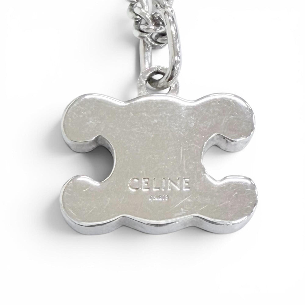 CELINE 460GB6BZI Triomphe Rhinestone Necklace, Silver, Made in Italy, Women's, with Box and Dust Bag — Like New