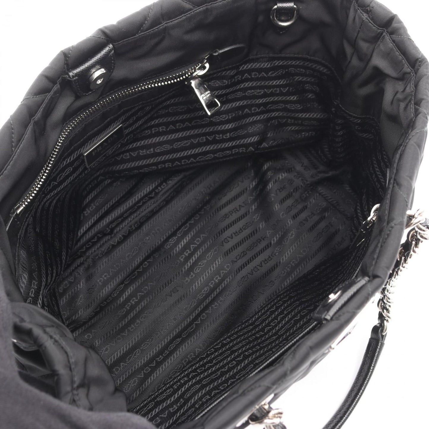 Prada TESSUTO IMPUNTU Tote Bag in Nylon and Saffiano Leather, Black, Women's, 1BG740