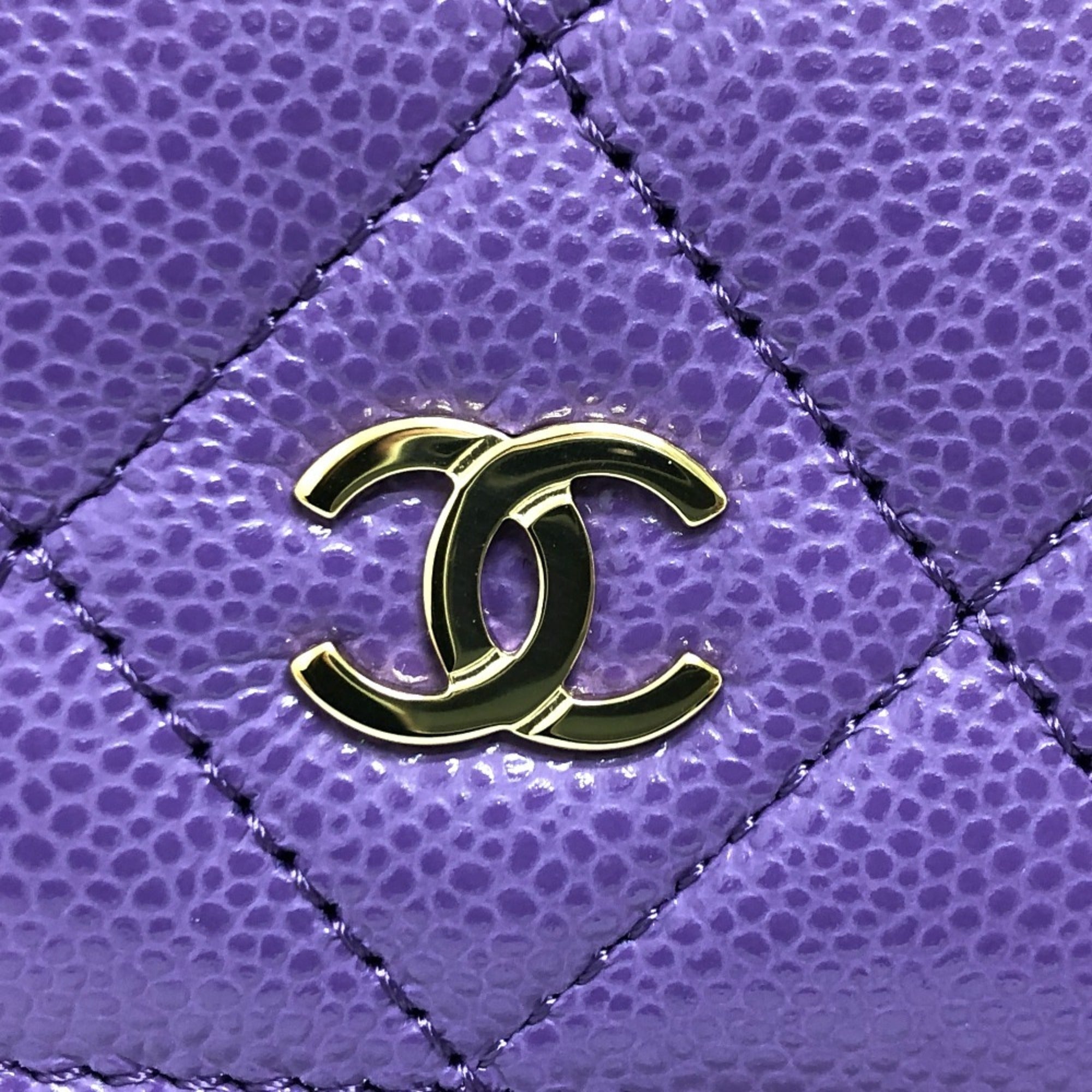 CHANEL A33814 CC Coco Mark Matelasse Chain Wallet Shoulder Bag Caviar Skin Women's Purple — New - Store Return