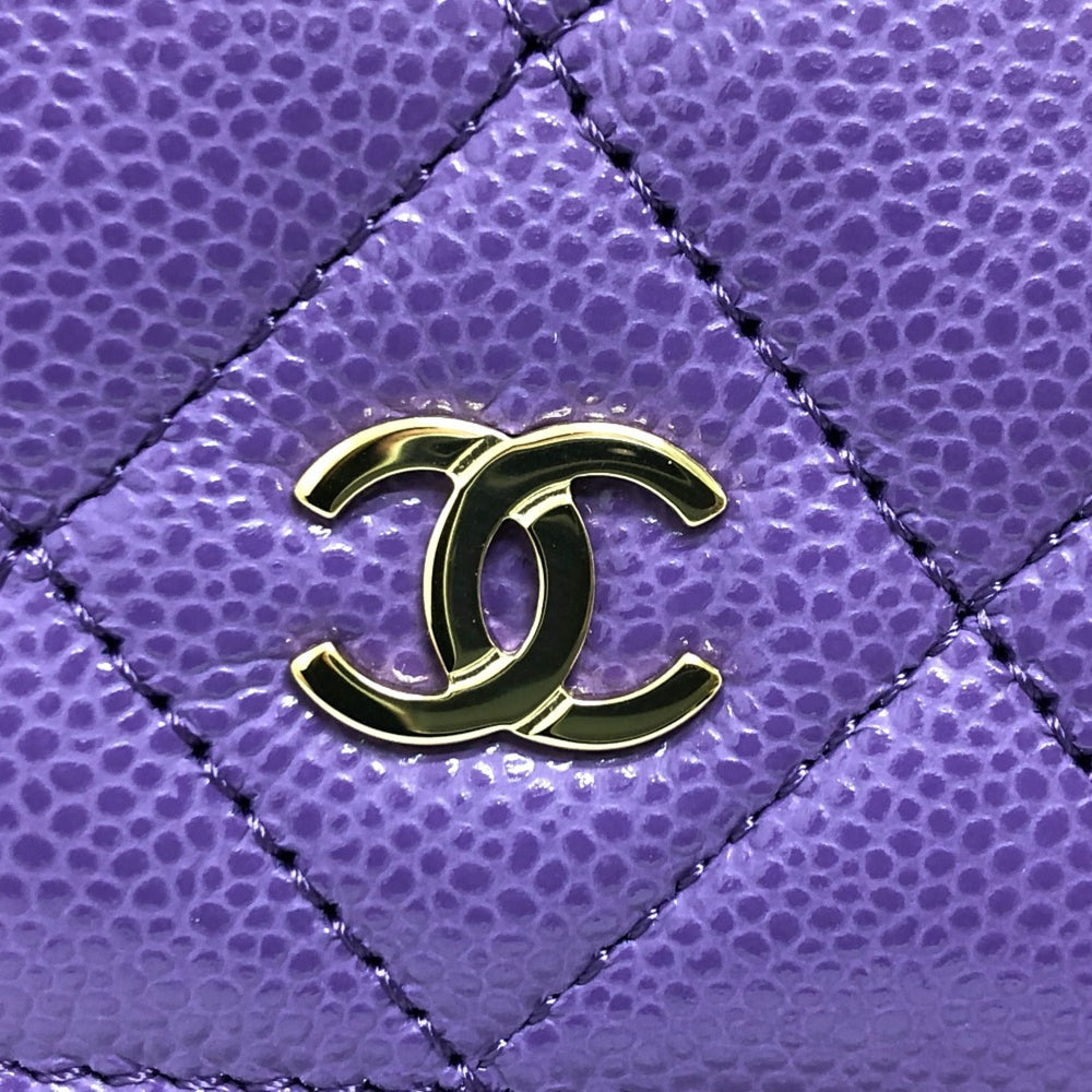 CHANEL A33814 CC Coco Mark Matelasse Chain Wallet Shoulder Bag Caviar Skin Women's Purple — New - Store Return