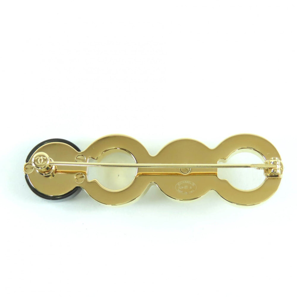 CHANEL B24B Coco Mark Brooch with Faux Pearls, Black and Gold, Box, Made in Italy, Women's — Like New