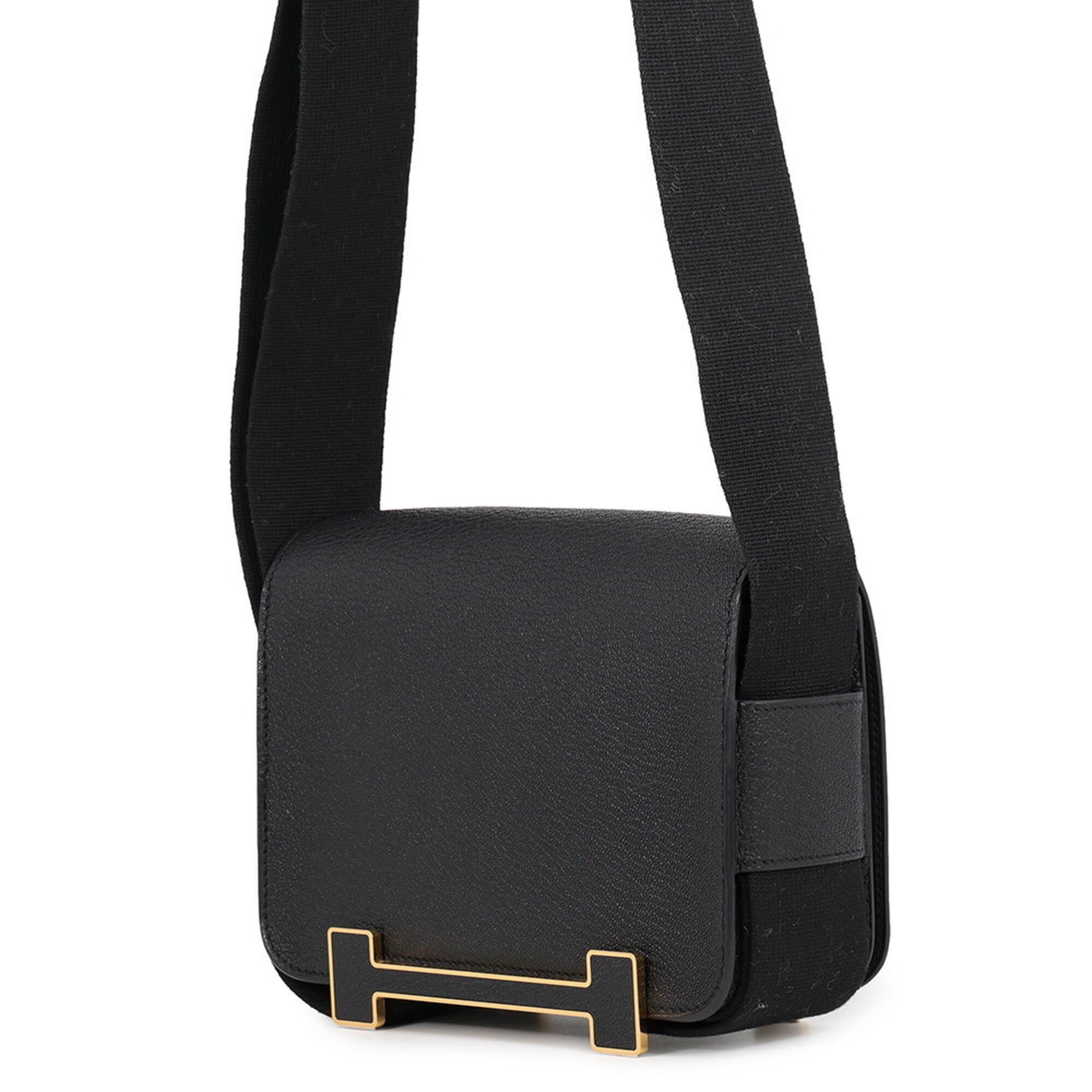 Hermes Shoulder Bag Geta Black Chevre Mysore B Stamp HERMES Handbag — Like New