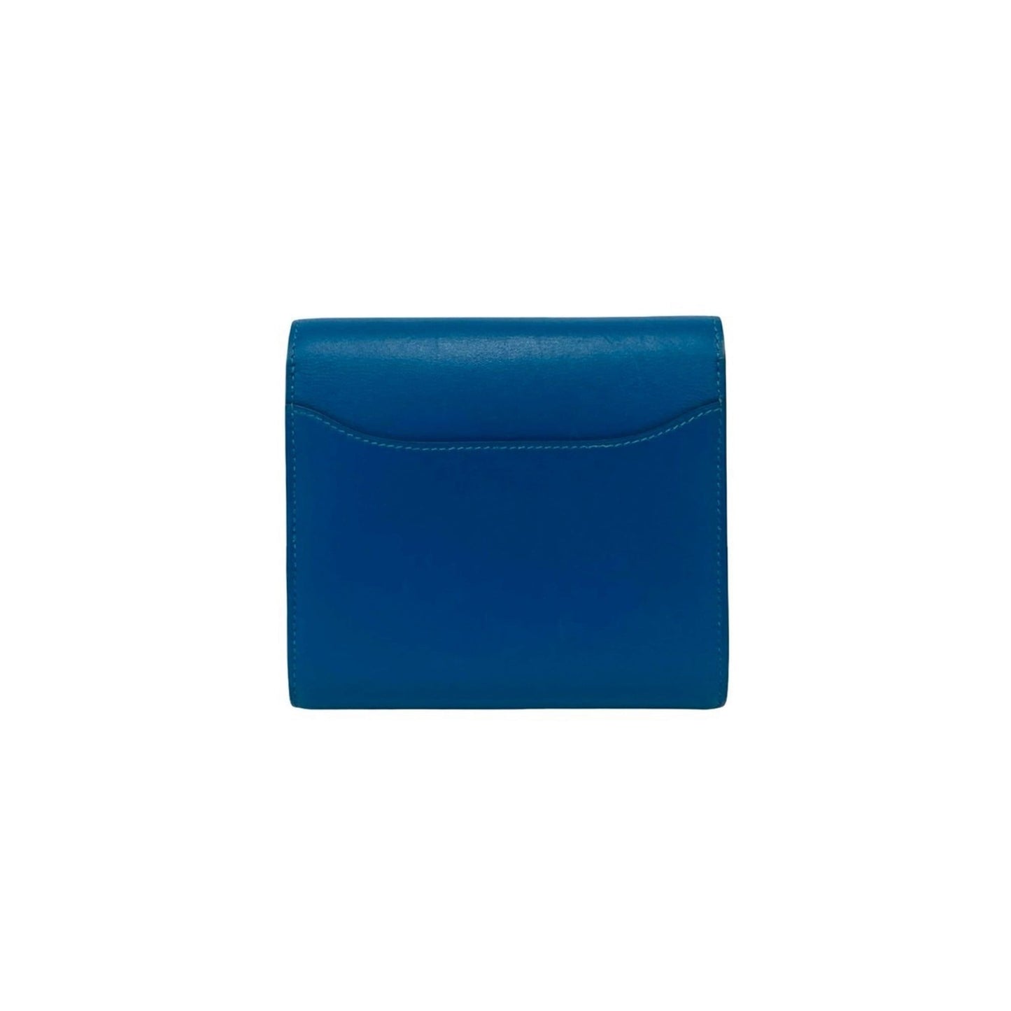 A stamped HERMES Constance Compact Calf Leather Bi-fold Wallet Blue 28793