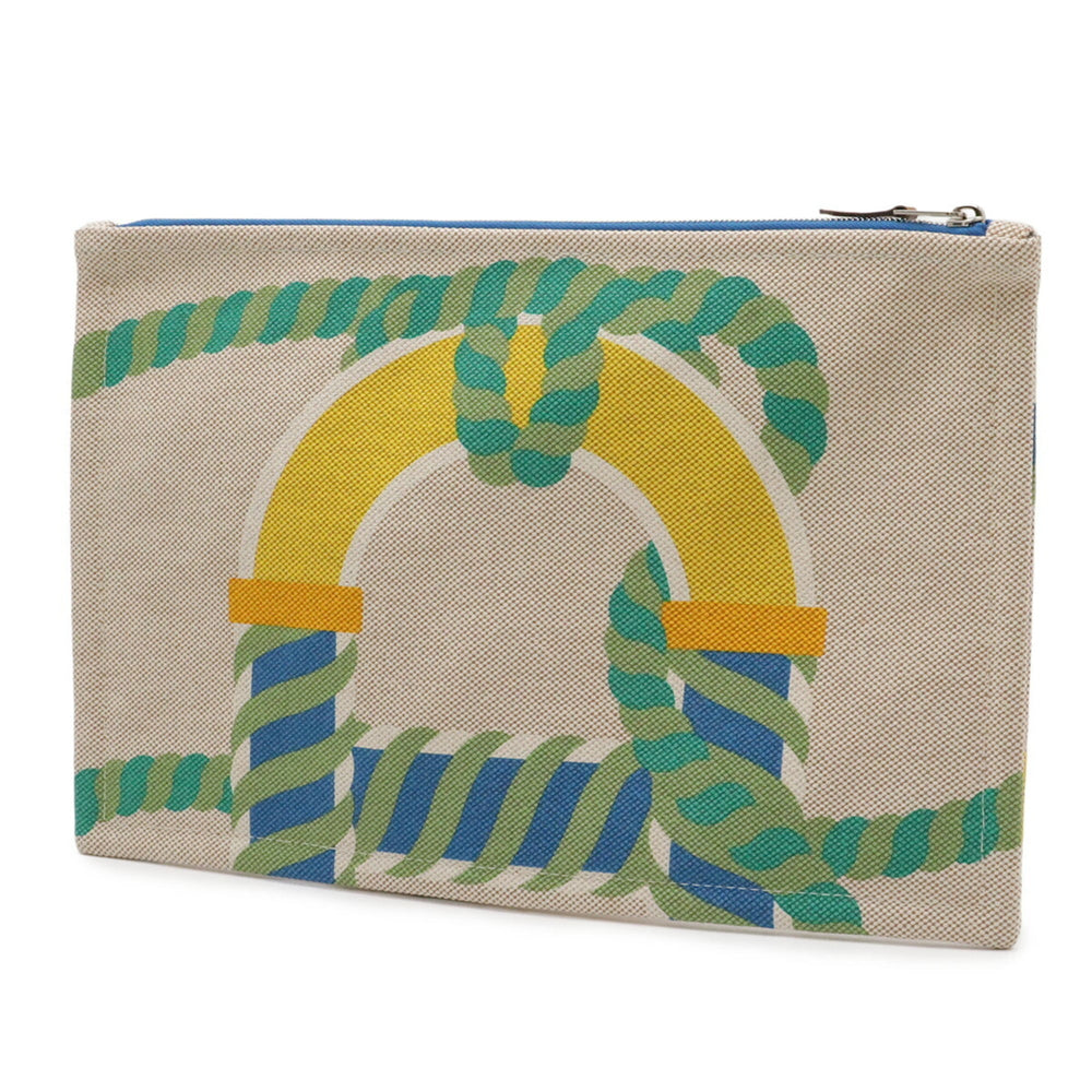 HERMES Canoe H Yachting GM Flat Pouch Handbag Clutch Bag Cotton Vitamin Multicolor — Like New