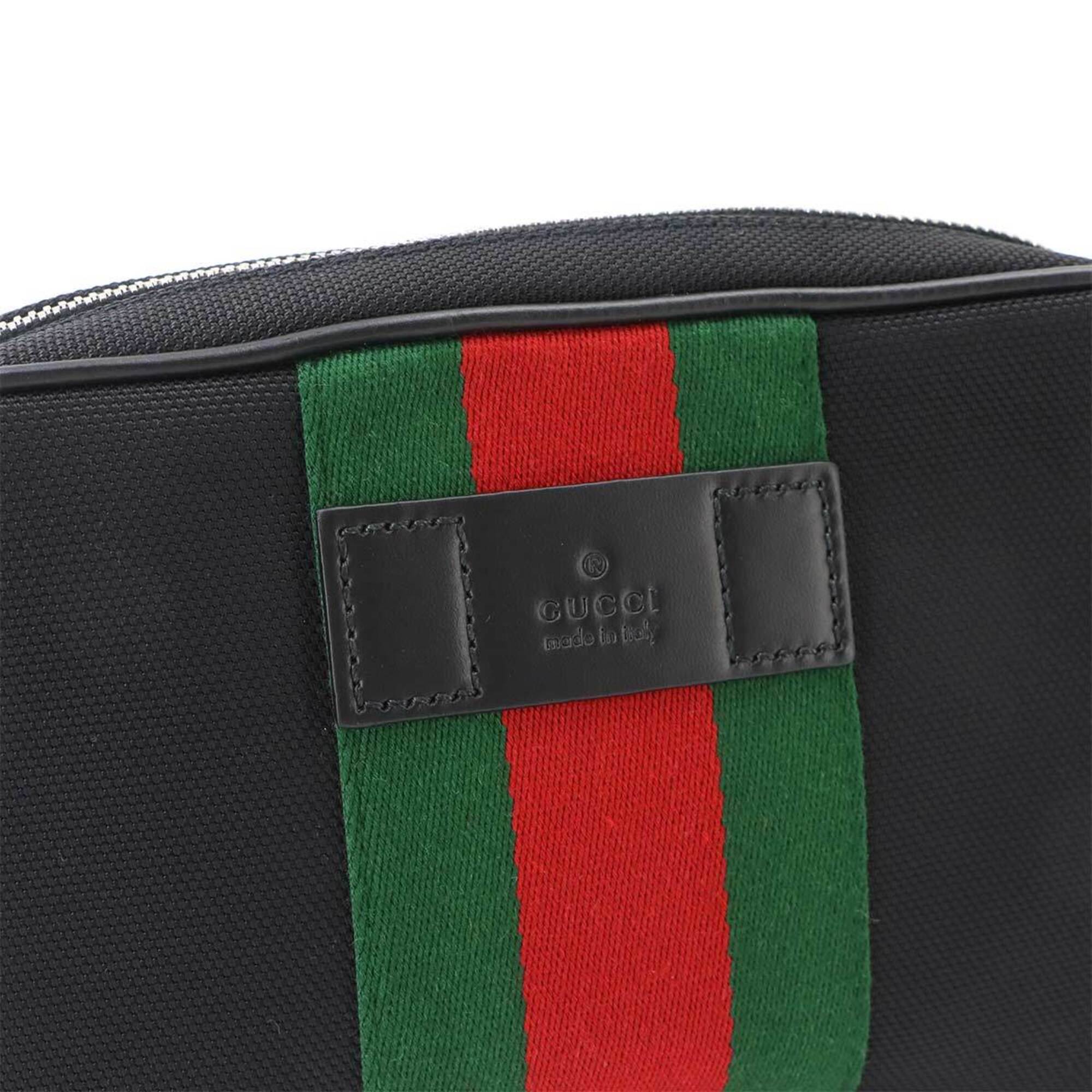 Gucci Sherry Line Body Handbag, Canvas and Leather, Black, 630919, Silver Hardware, Web Stripe Belt Bag — New - Store Return