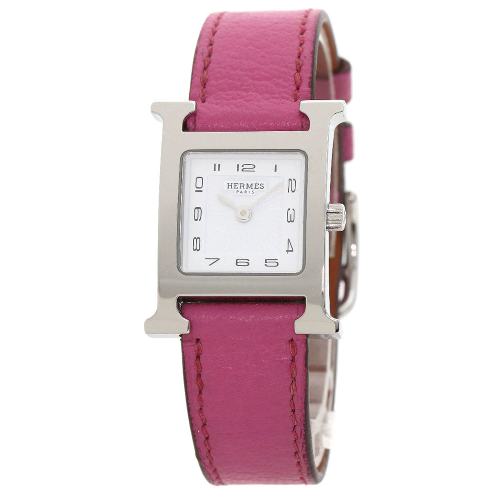 Hermes HH1.210 H Watch Stainless Steel Leather Ladies HERMES — Very Good