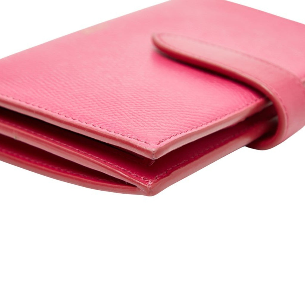Celine Strap Wallet Bifold Pink Leather Women's CELINE