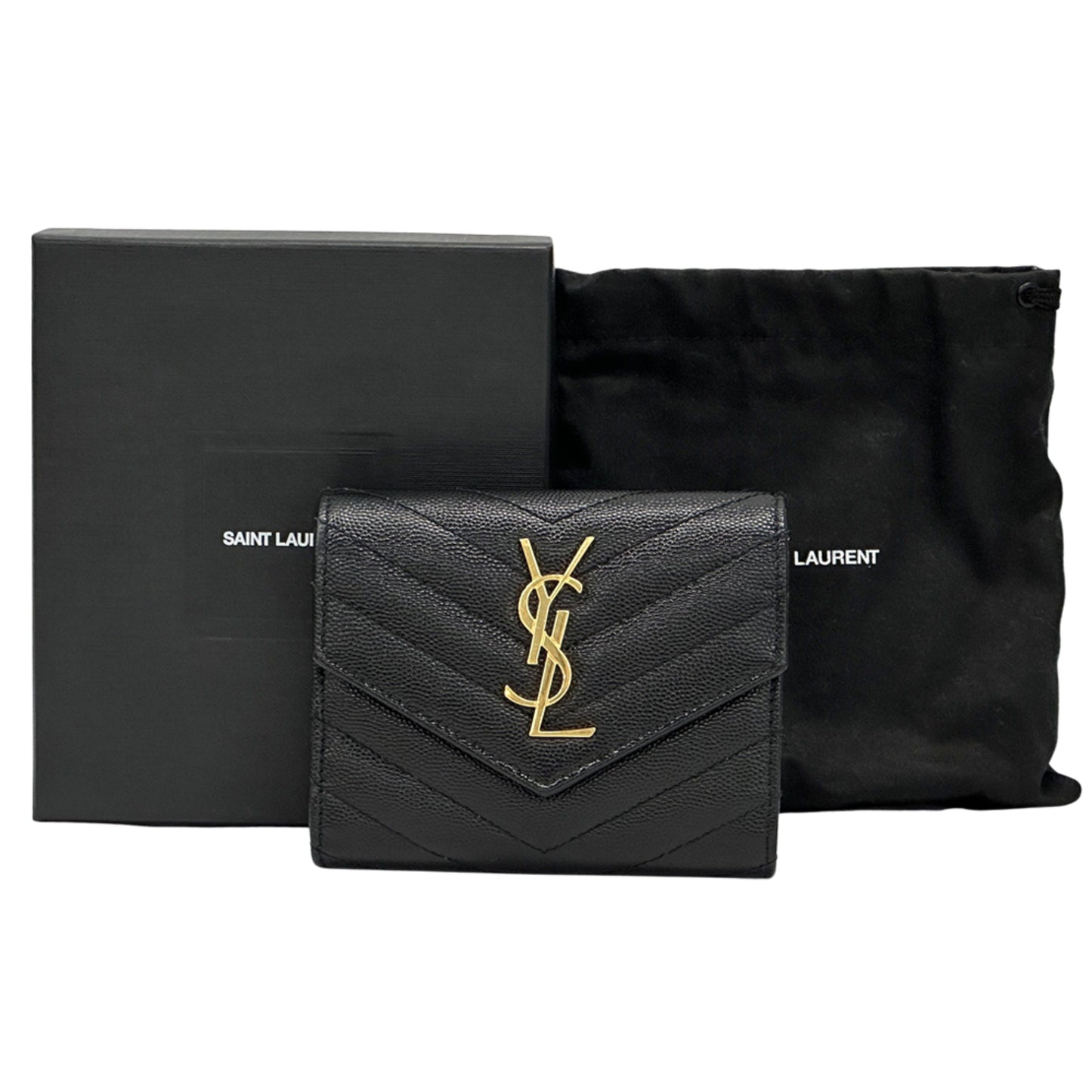 Saint Laurent SAINT LAURENT wallet women's brand trifold leather black gold hardware 403943 compact quilted mini