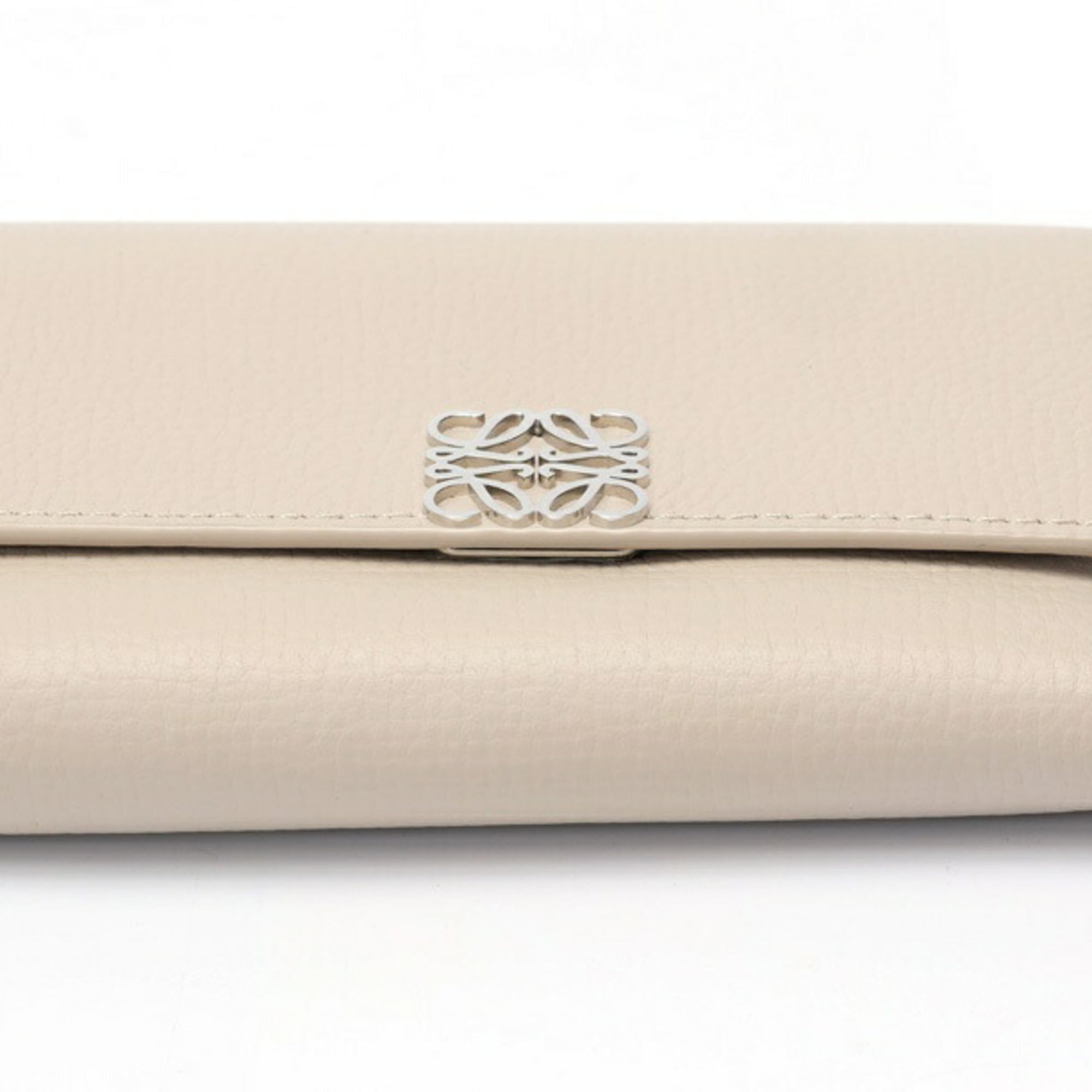 LOEWE Anagram Vertical Wallet Small Trifold C821S33X07 Pebble Grain Calfskin Light Ghost S-159568