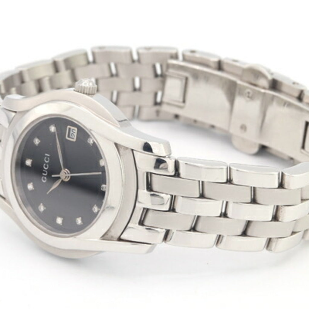 Gucci Women's Watch with 11 Diamonds, 5500L Stainless Steel Quartz Movement, Date Display, Analog, Silver Metal Strap