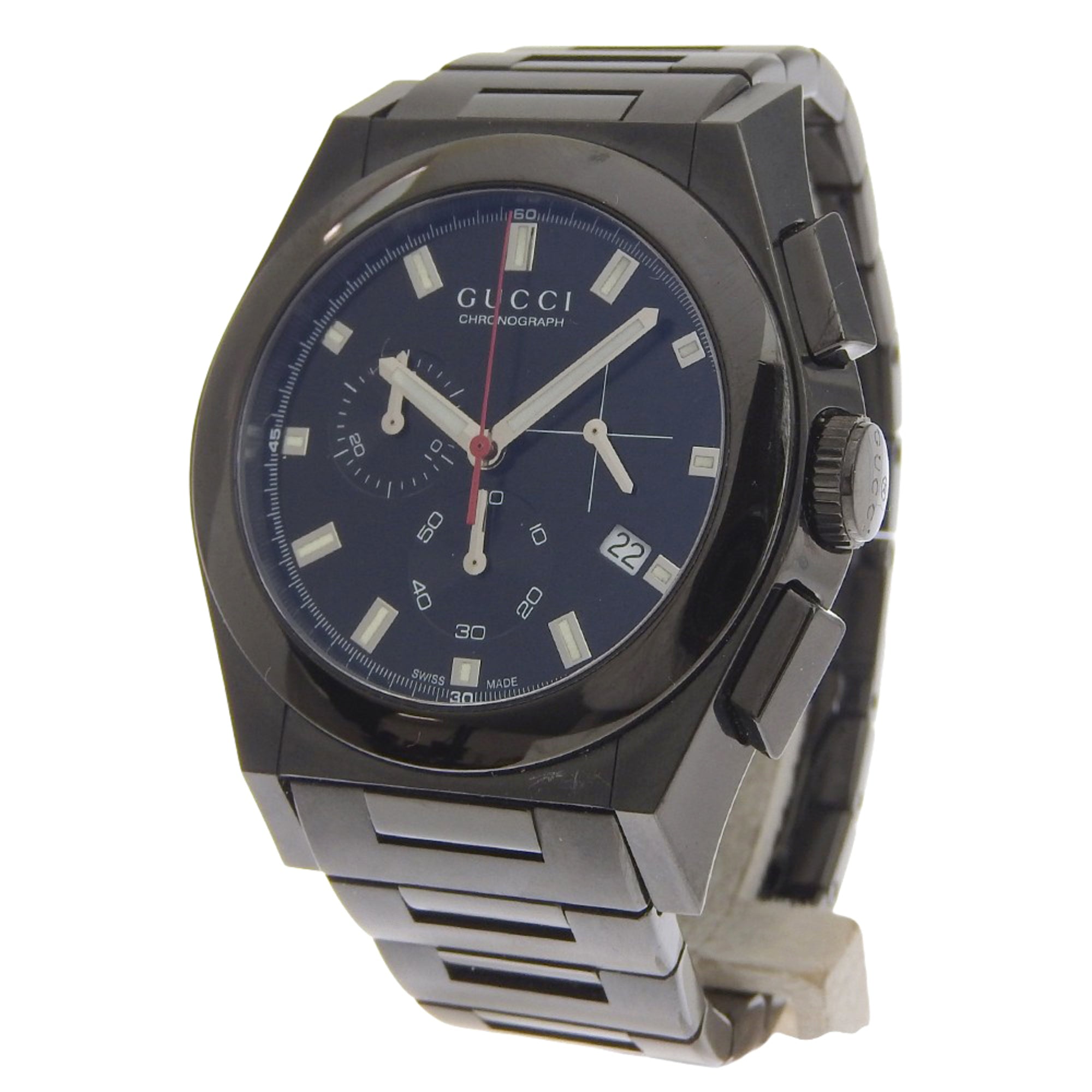 Gucci Pantheon Men's Watch, 115.2 Stainless Steel, Black Quartz Chronograph, Dial — Good