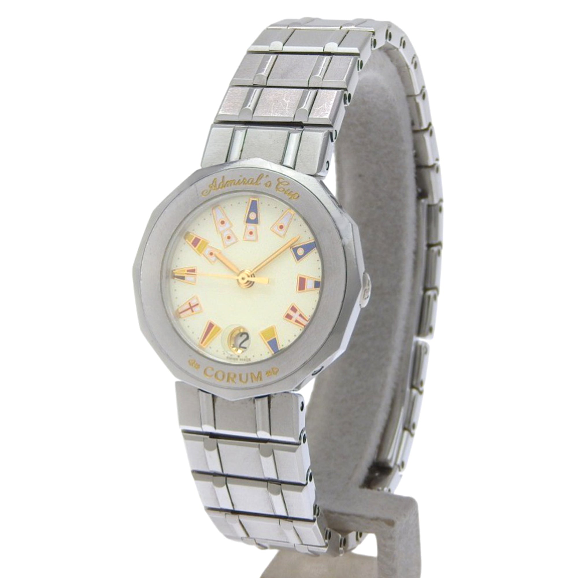 Corum Admirals Cup Watch 39.610.20 V050 Stainless Steel Silver Quartz Analog Ivory Dial Women's — Good